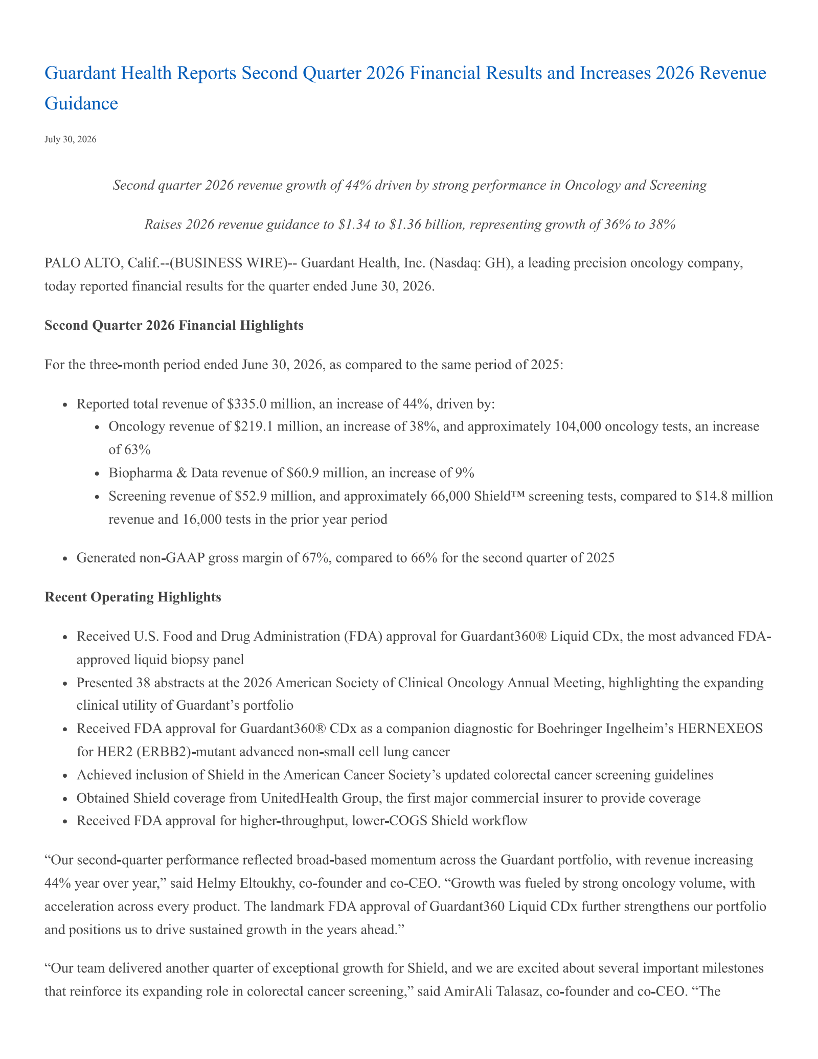 Guardant Health's Q2 2026 Press Release