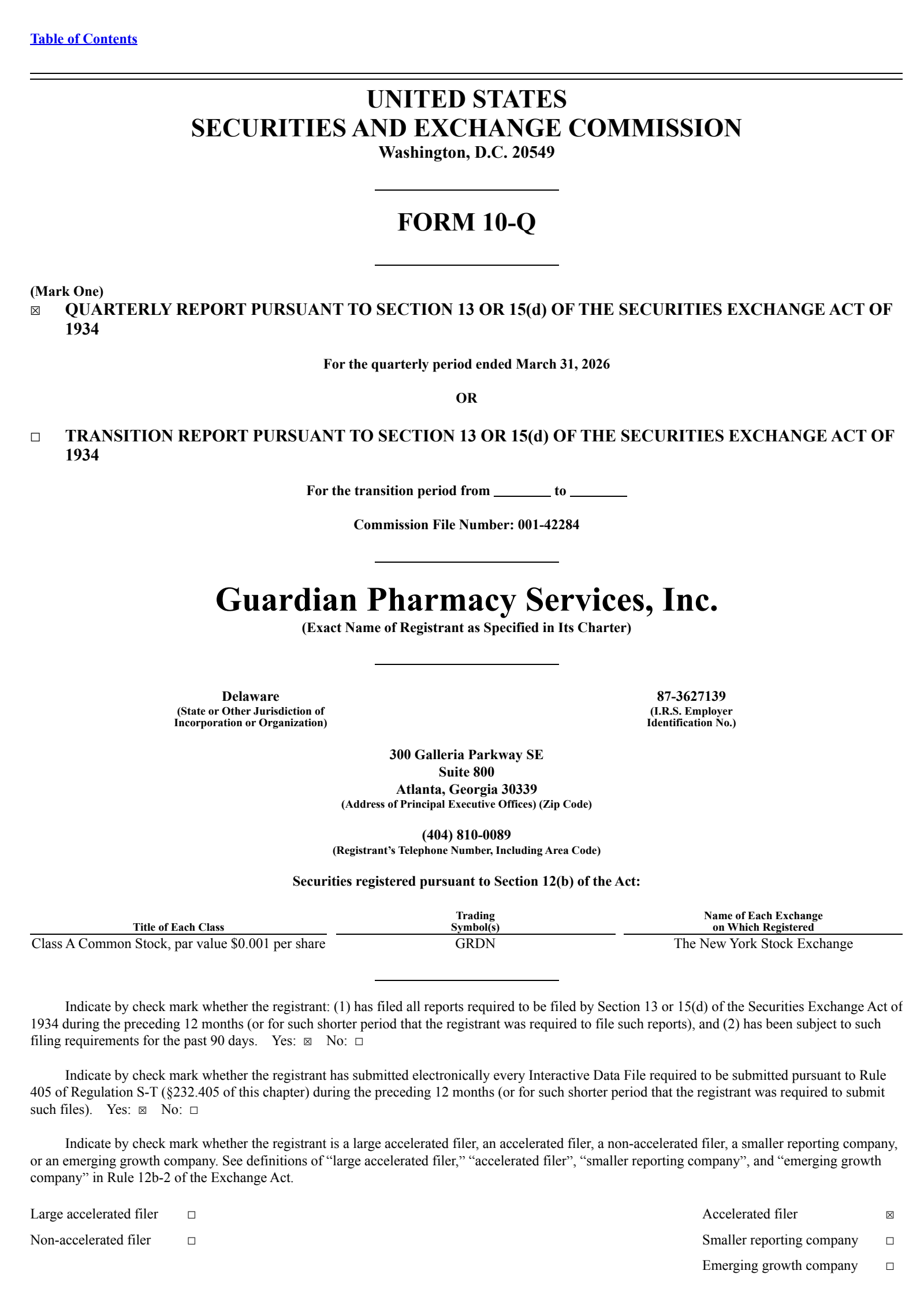 Guardian Pharmacy Services' Q1 2026 Quarterly report