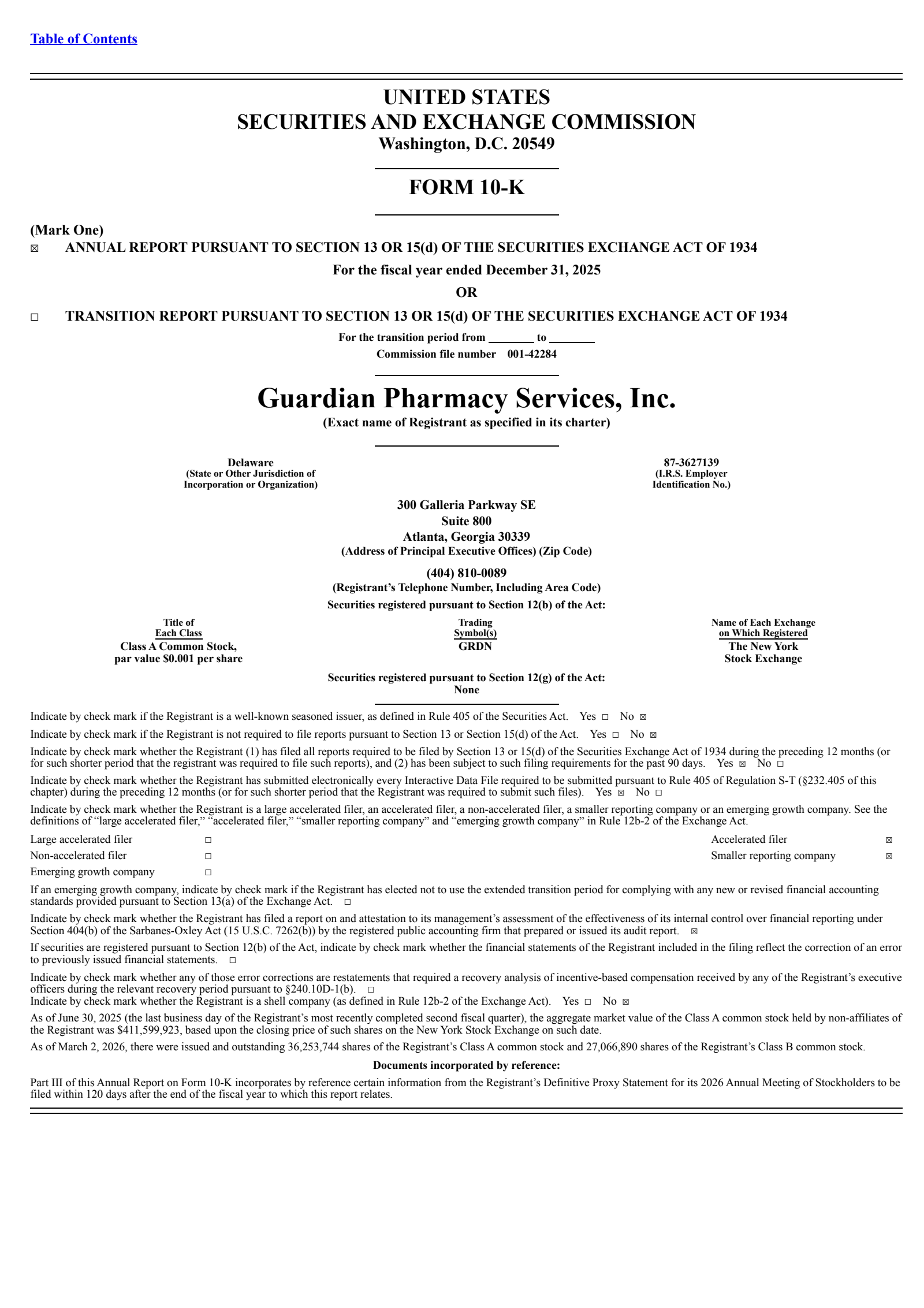 Guardian Pharmacy Services' Q4 2025 Annual report
