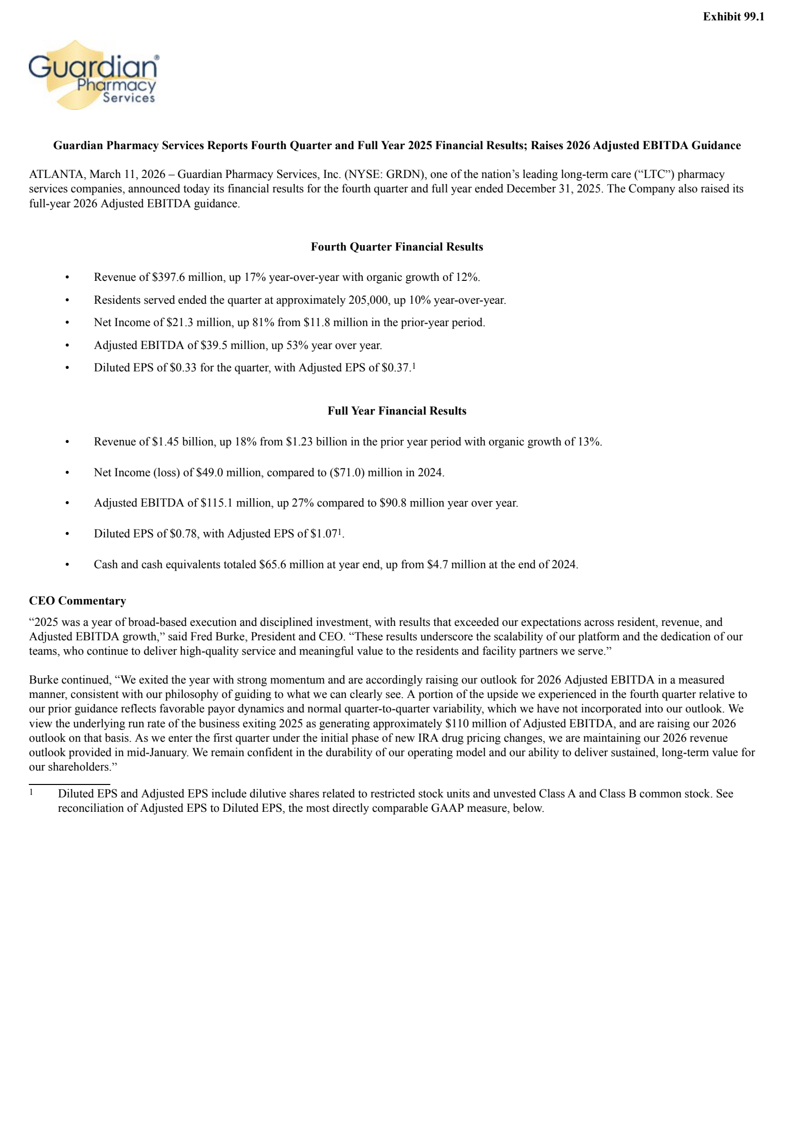 Guardian Pharmacy Services' Q4 2025 Press Release