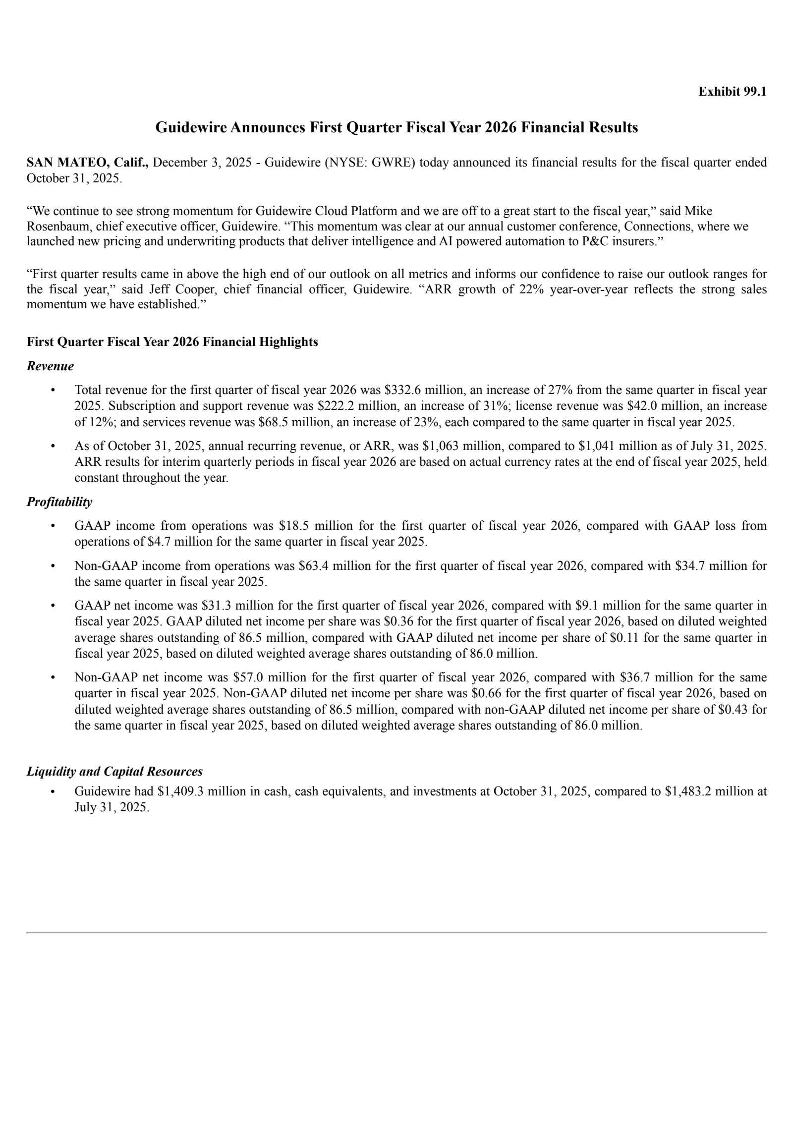 Guidewire Software's Q1 2026 Earnings Release