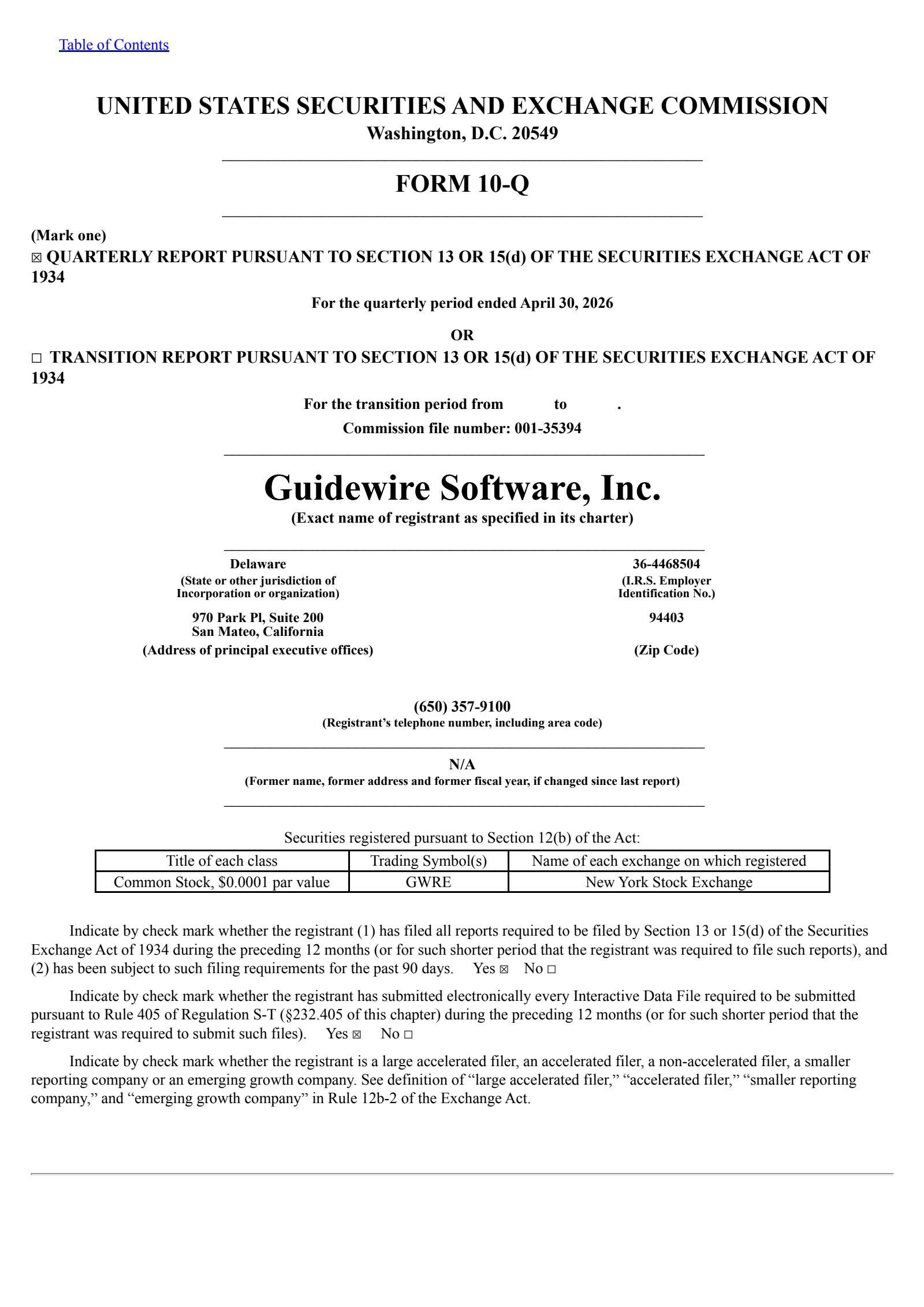 Guidewire Software's Q3 2026 Quarterly report