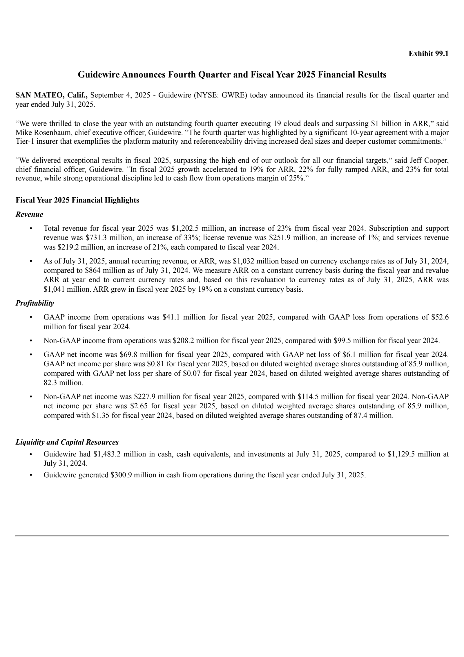 Guidewire Software's Q4 2025 Press Release