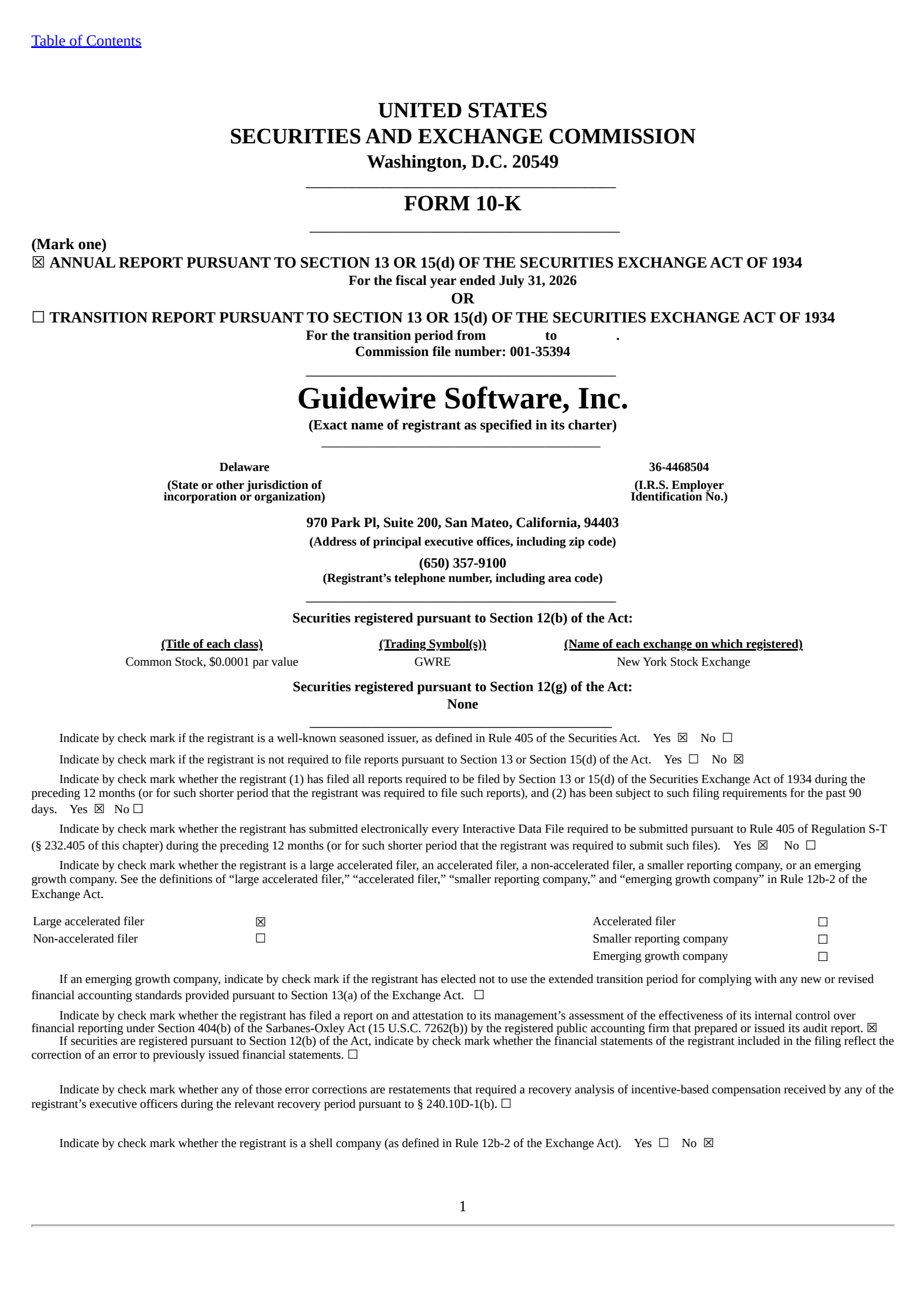Guidewire Software's Q4 2026 Annual report