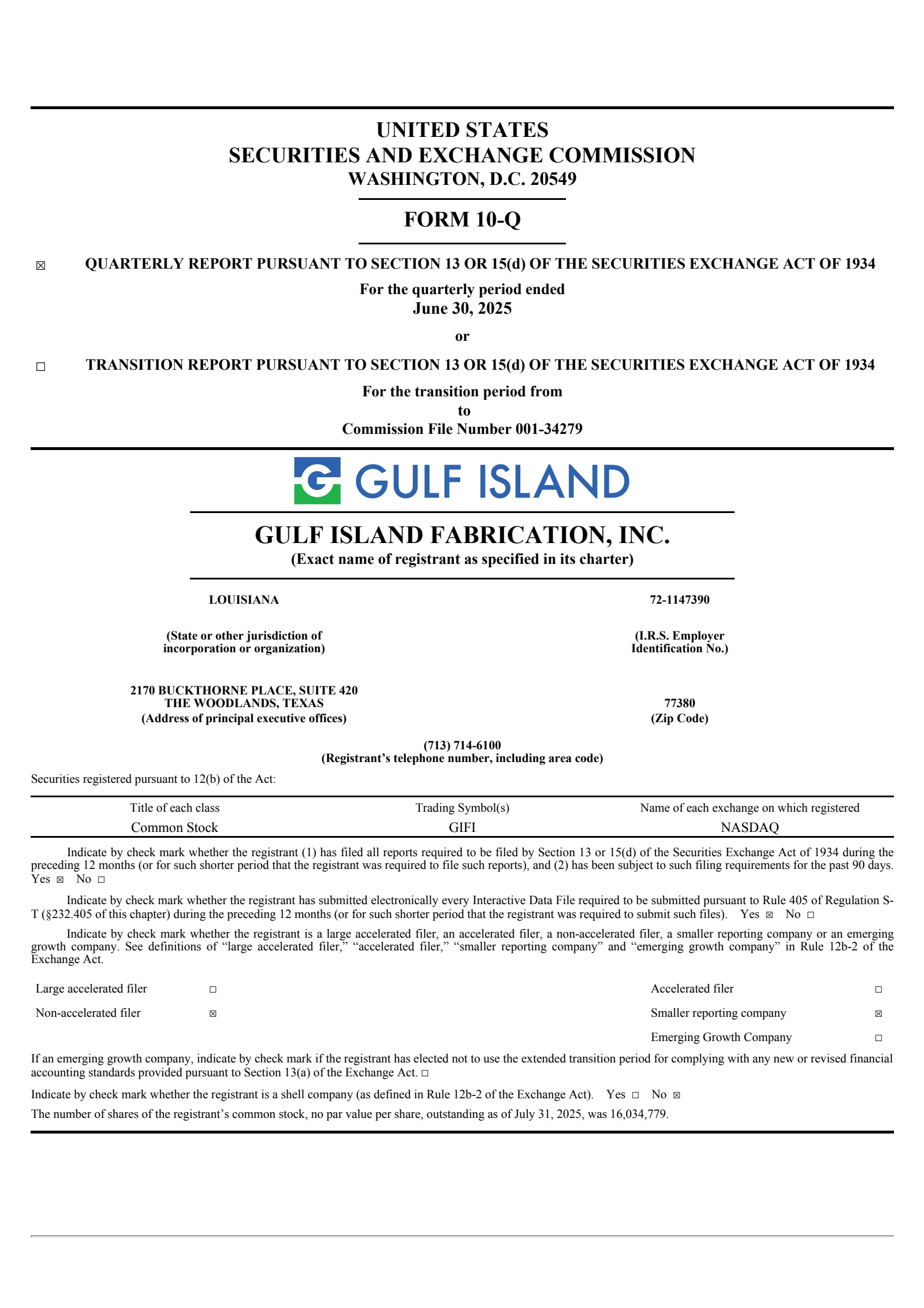 Gulf Island Fabrication's Q2 2025 Quarterly report