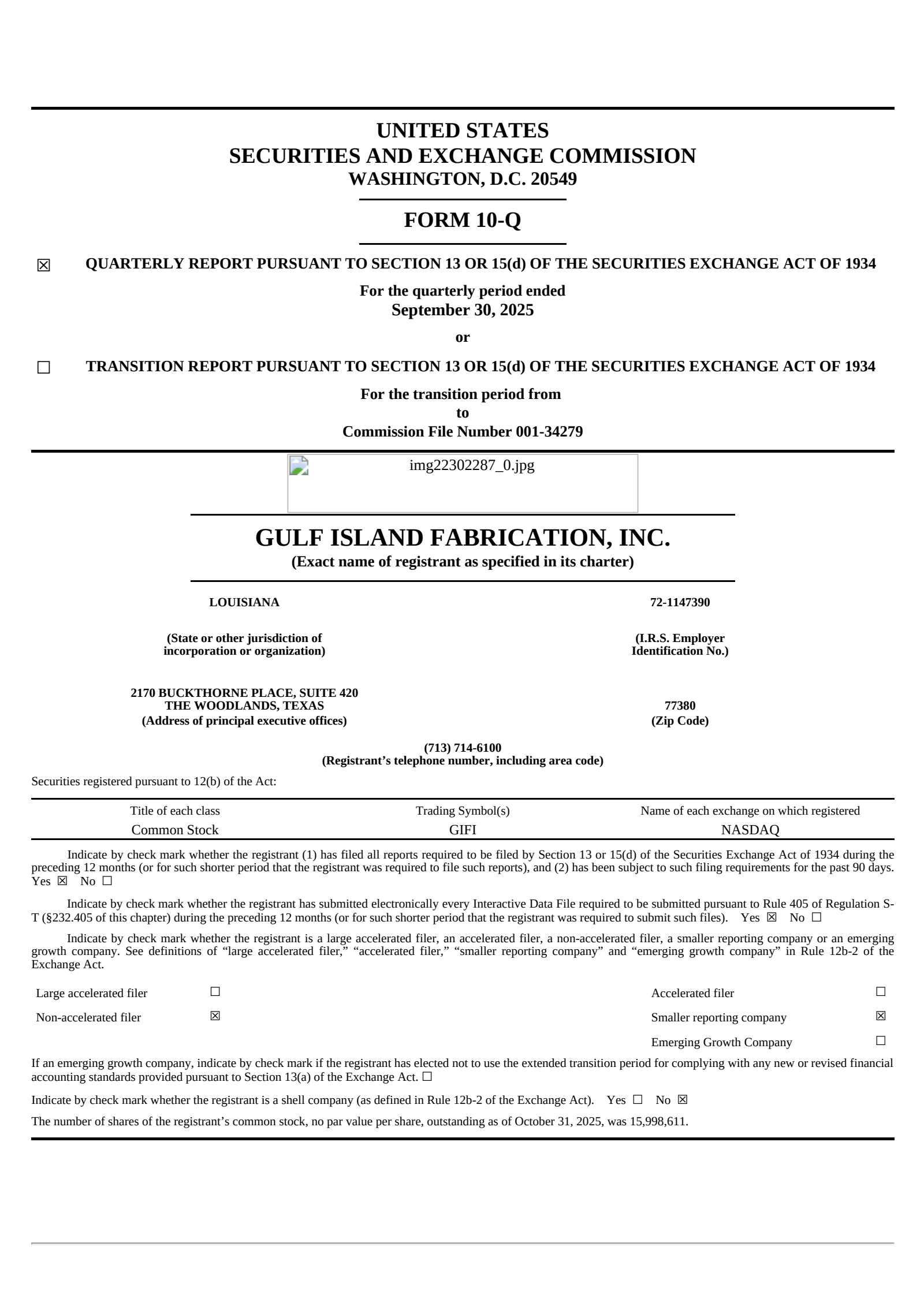Gulf Island Fabrication's Q3 2025 Quarterly Report