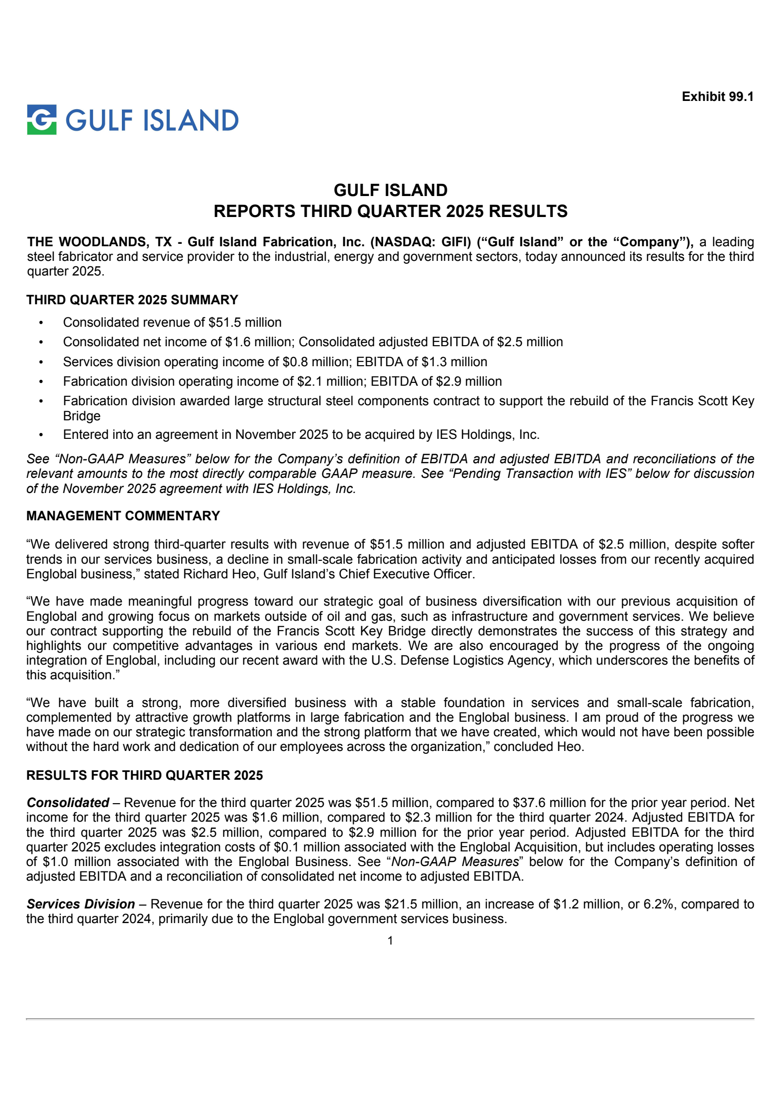 Gulf Island Fabrication's Q3 2025 Earnings Release