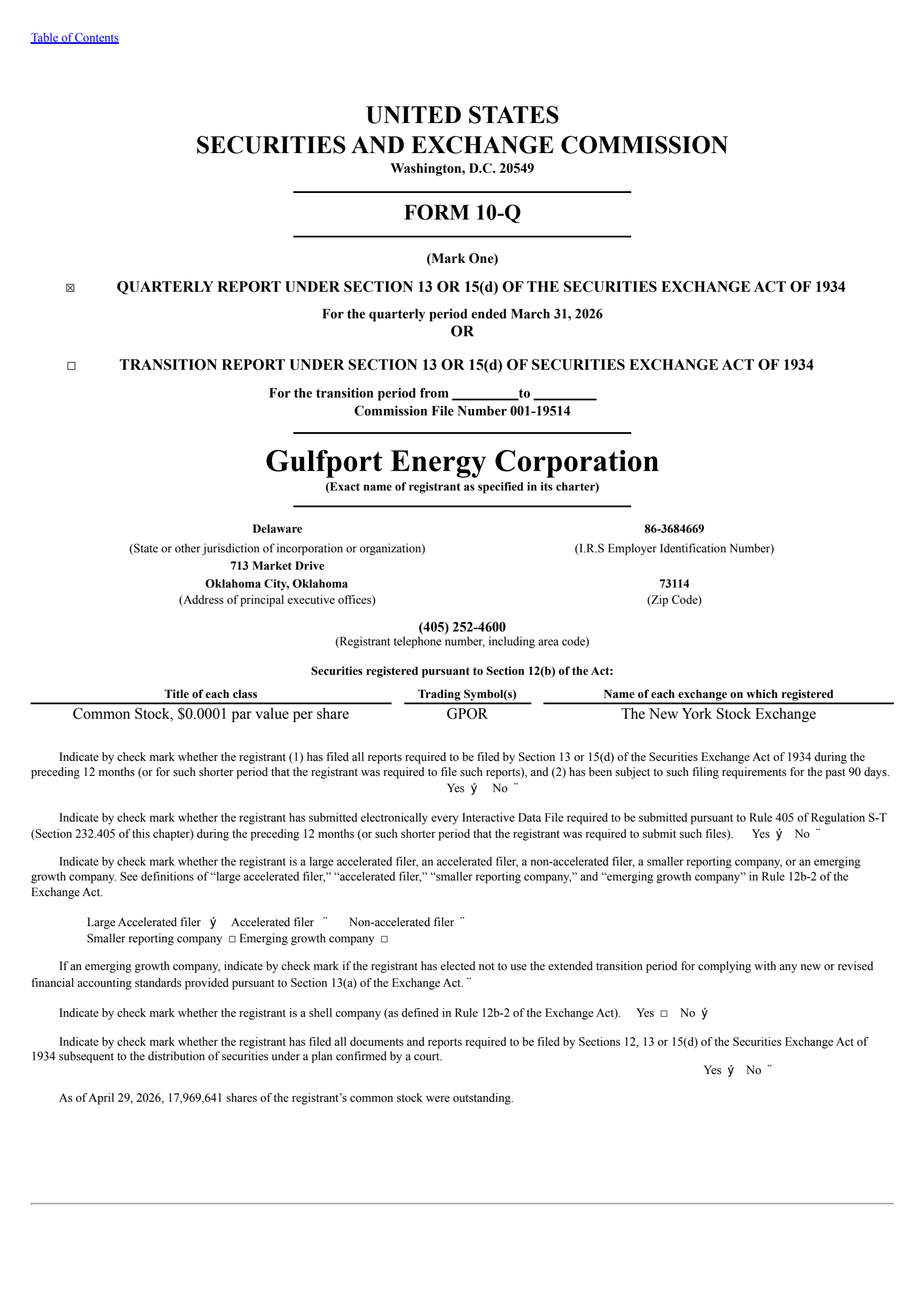 Gulfport Energy (GPOR) Q1 2026 Earnings Results & Call Transcript