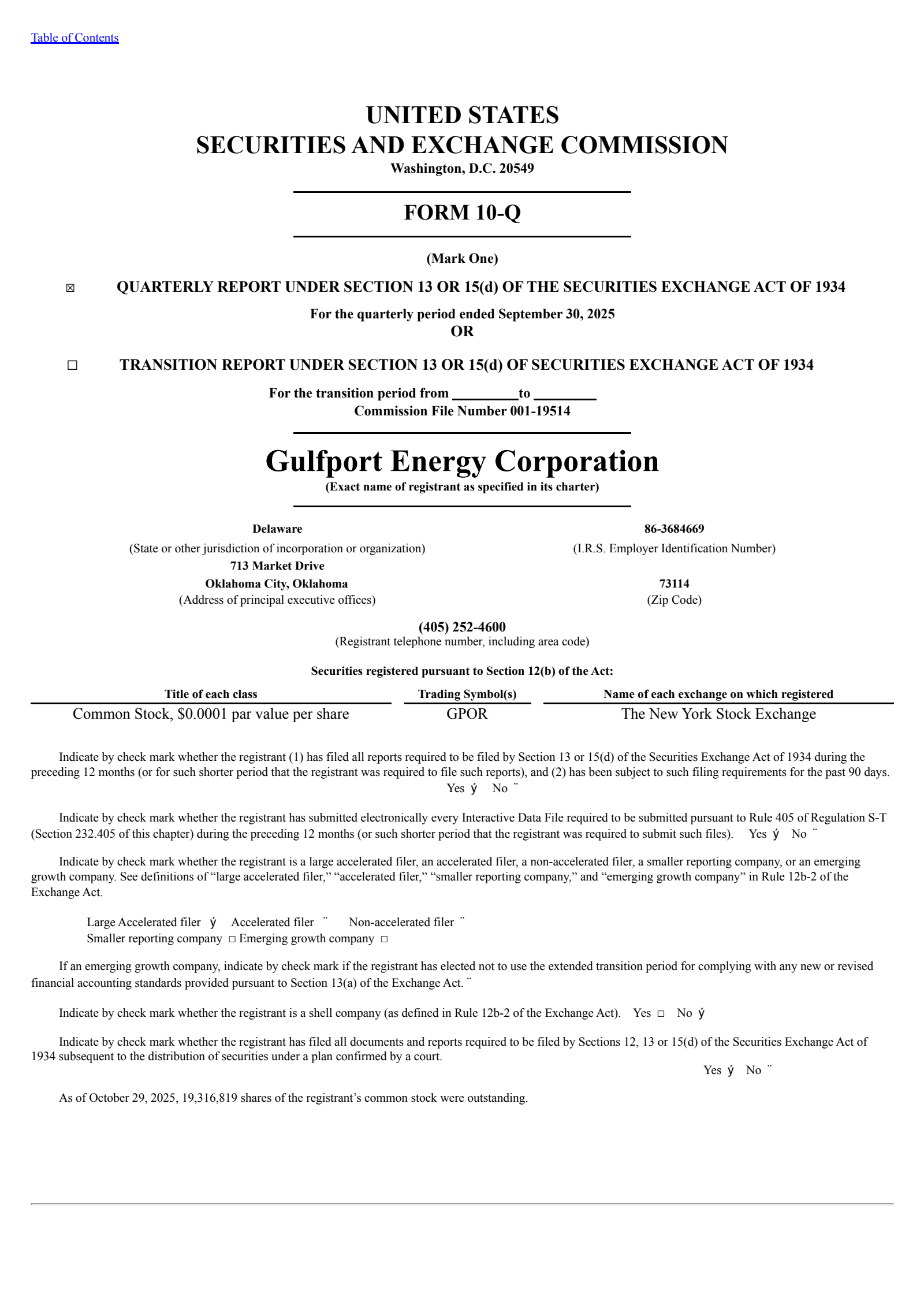 Gulfport Energy's Q3 2025 Quarterly Report