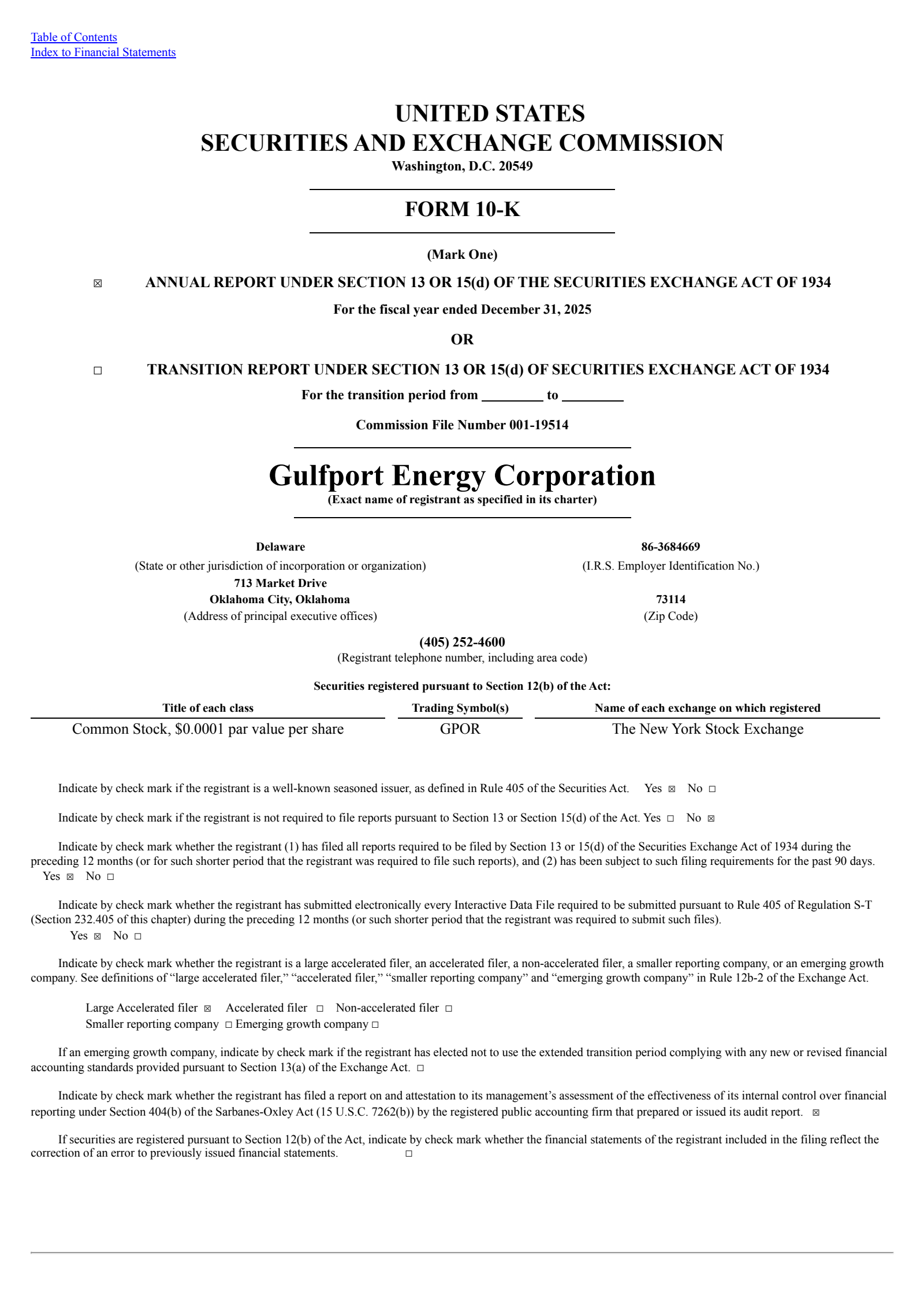 Gulfport Energy's Q4 2025 Annual report