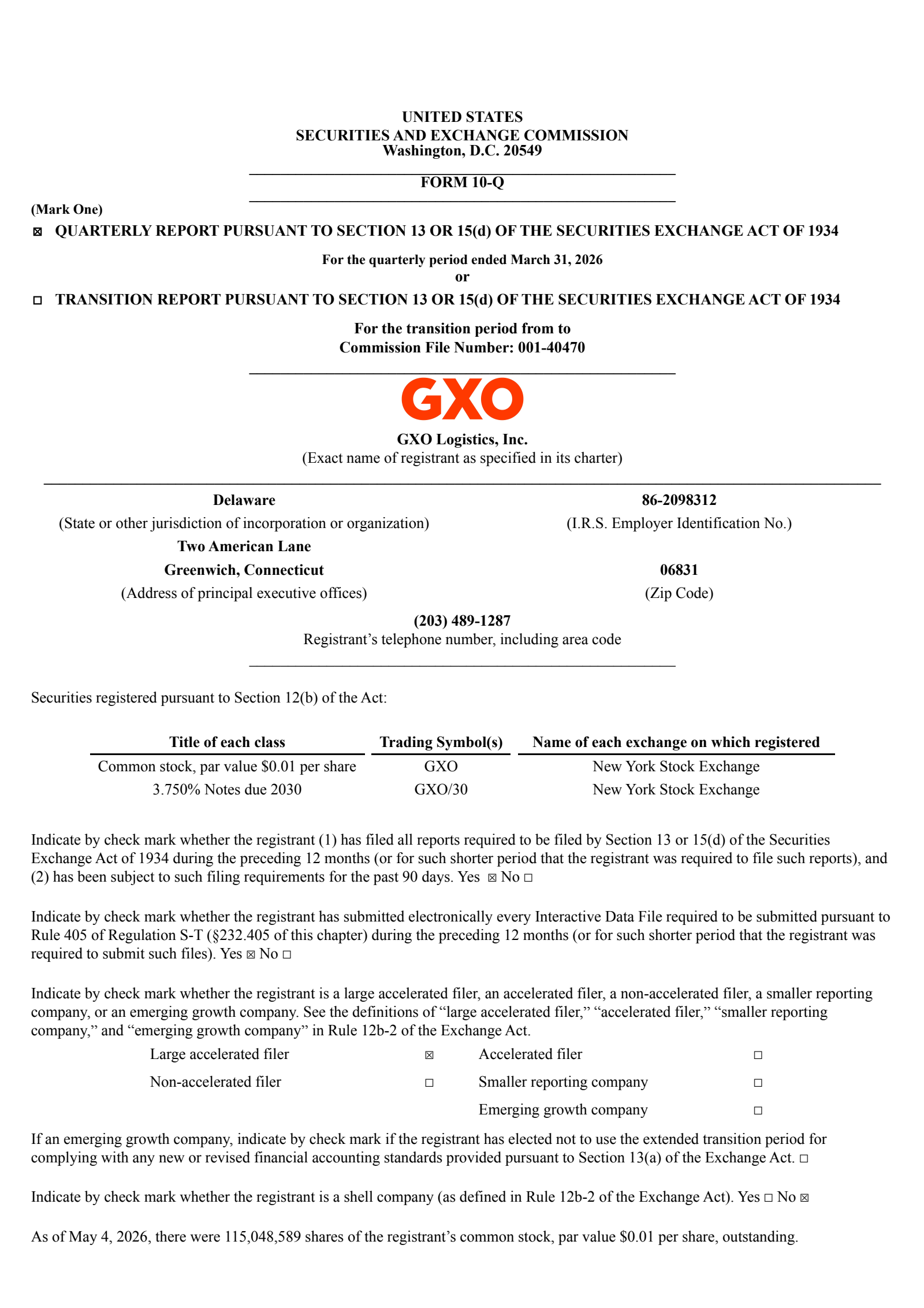 GXO Logistics' Q1 2026 Quarterly report