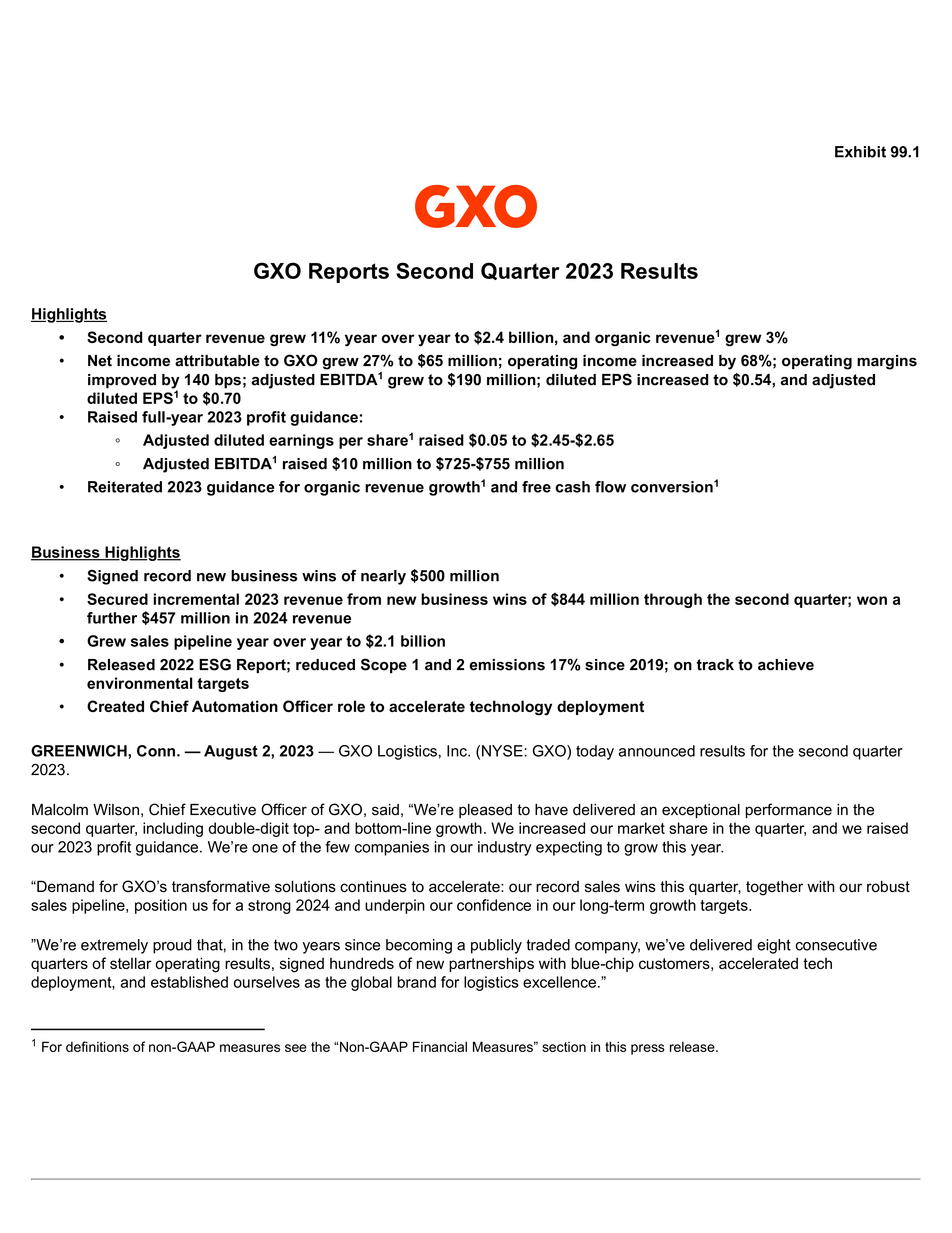 GXO Logistics' Q2 2023 Press Release