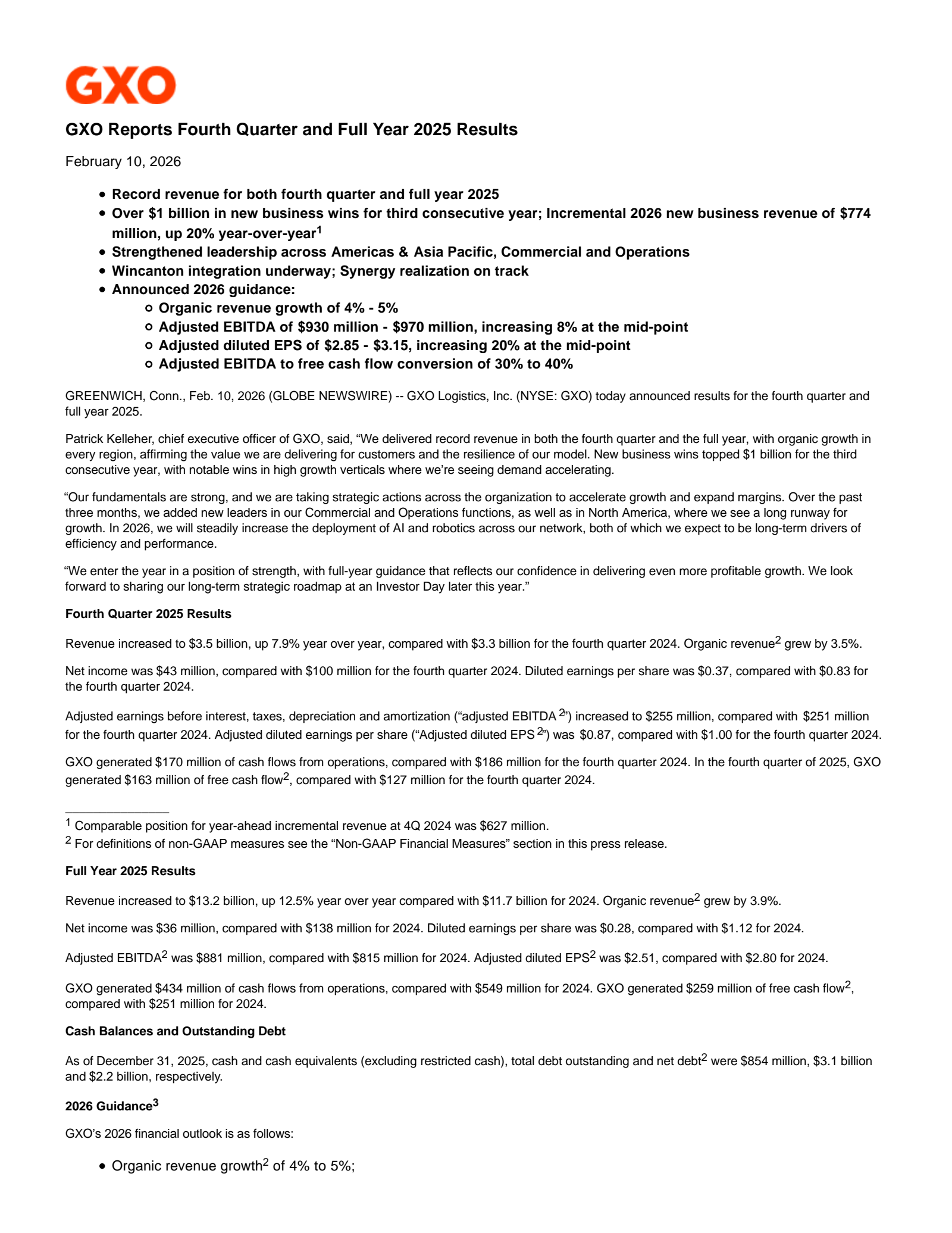 GXO Logistics' Q4 2025 Press Release