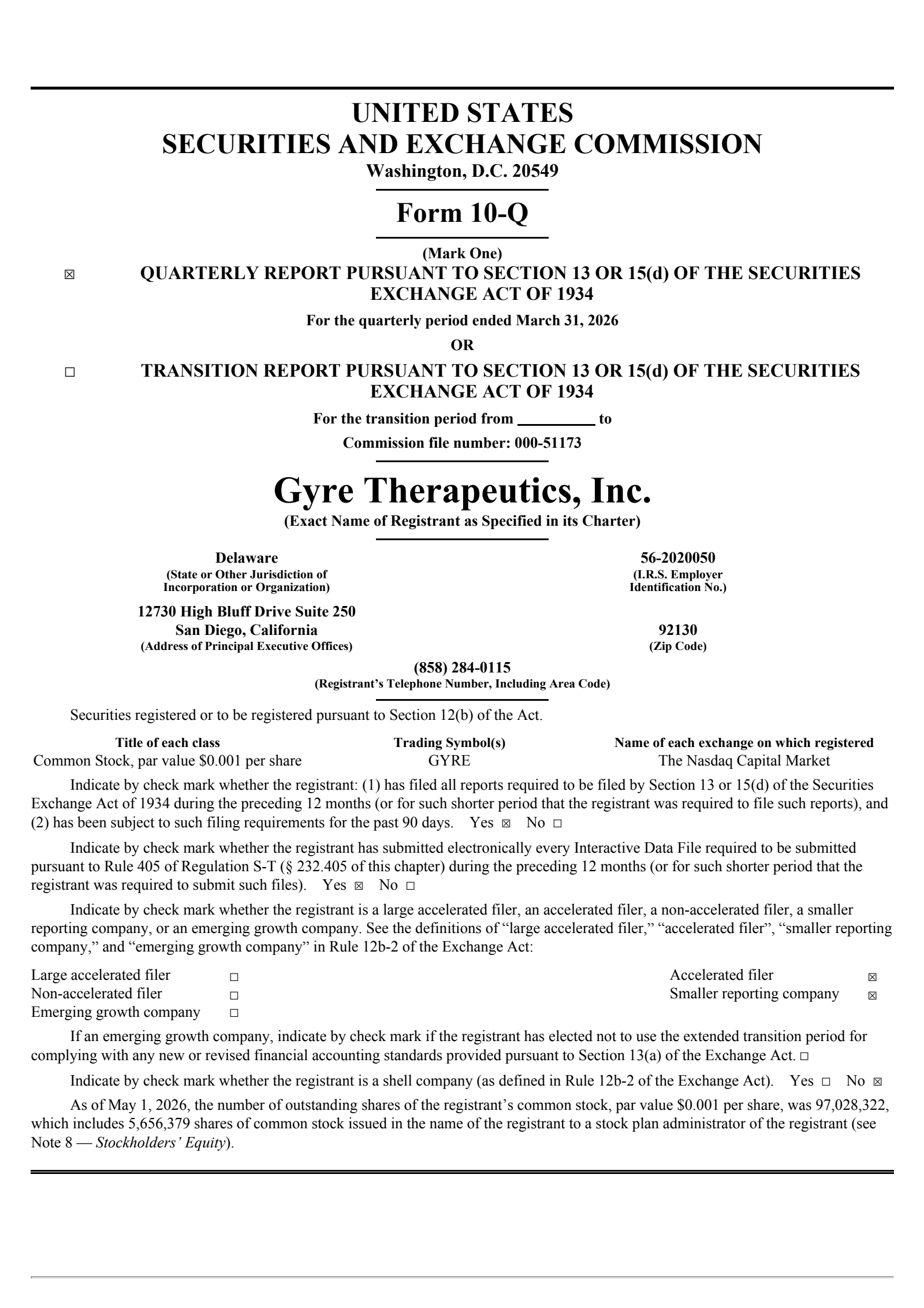 Gyre Therapeutics' Q1 2026 Quarterly report