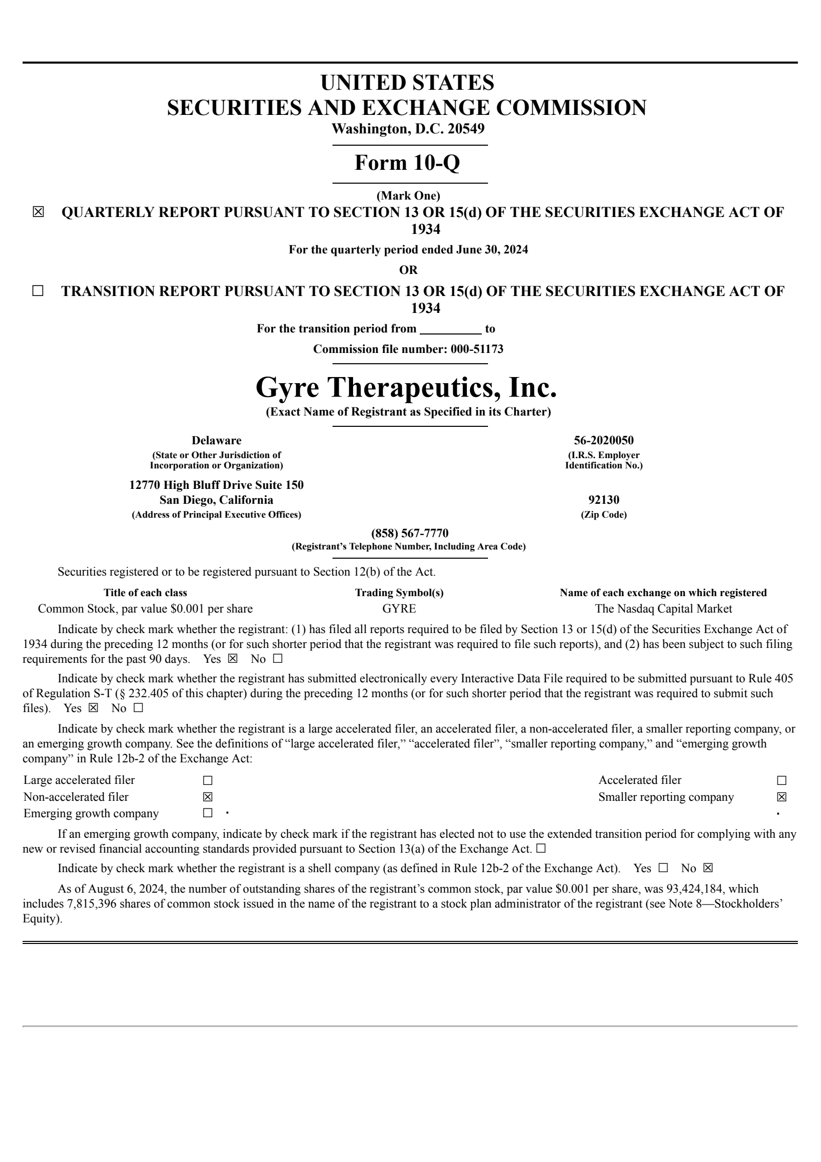 Gyre Therapeutics' Q2 2024 Quarterly Report