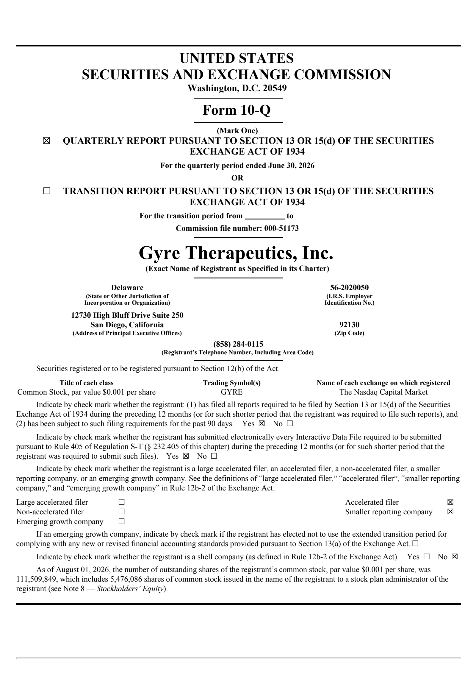 Gyre Therapeutics' Q2 2026 Quarterly report