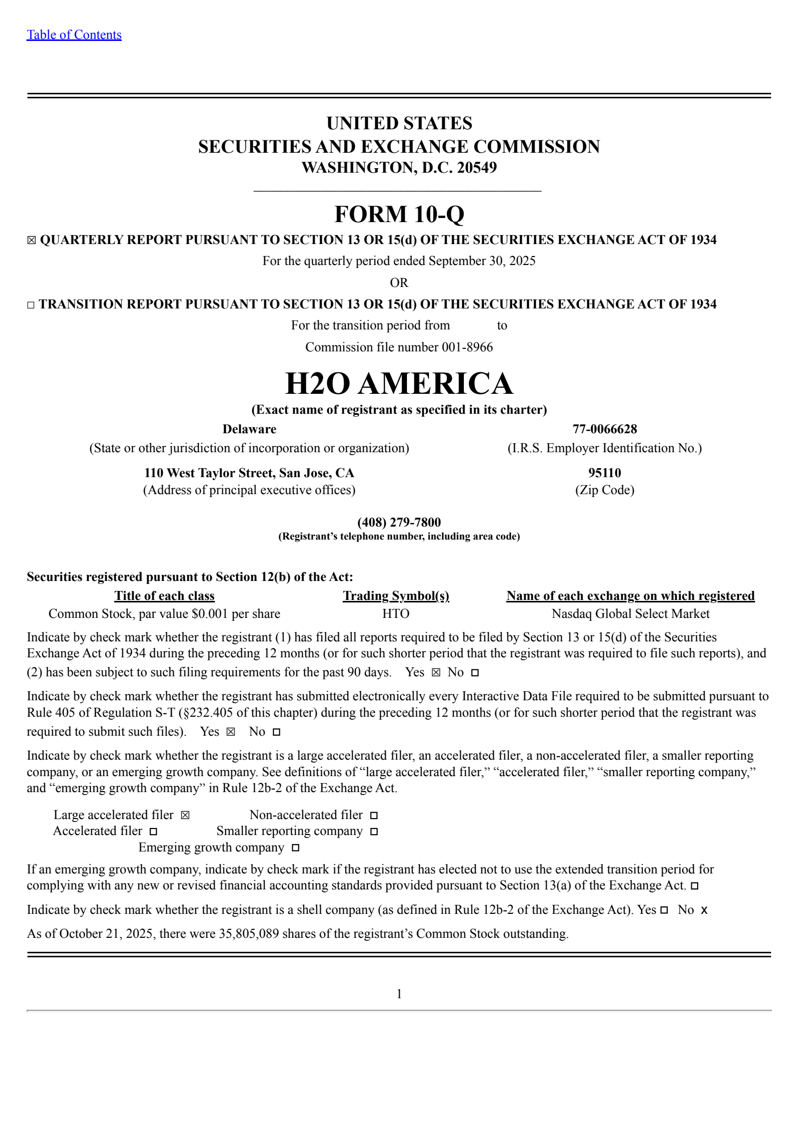 H2O America's Q3 2025 Quarterly Report