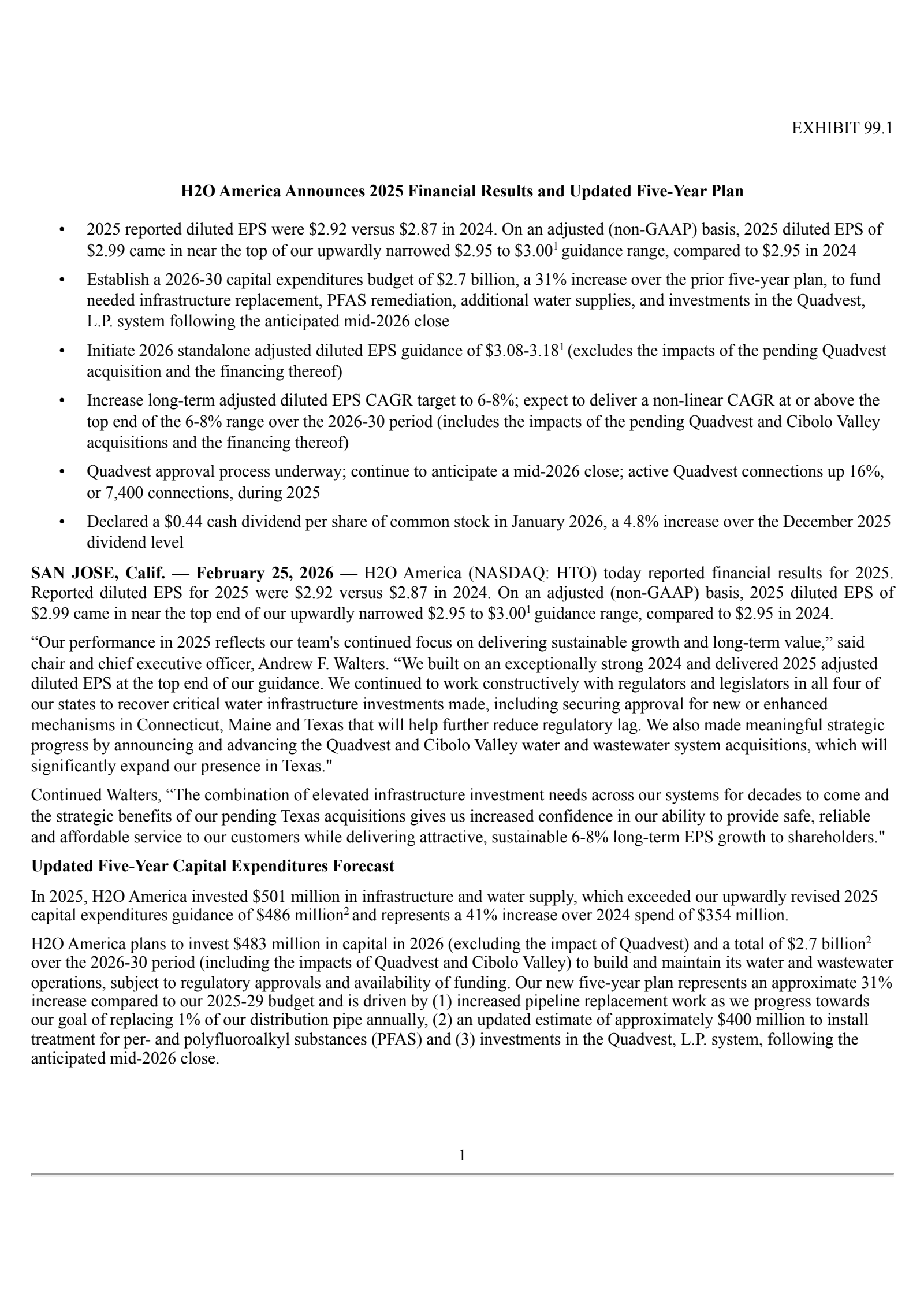 H2O America's Q4 2025 Press Release