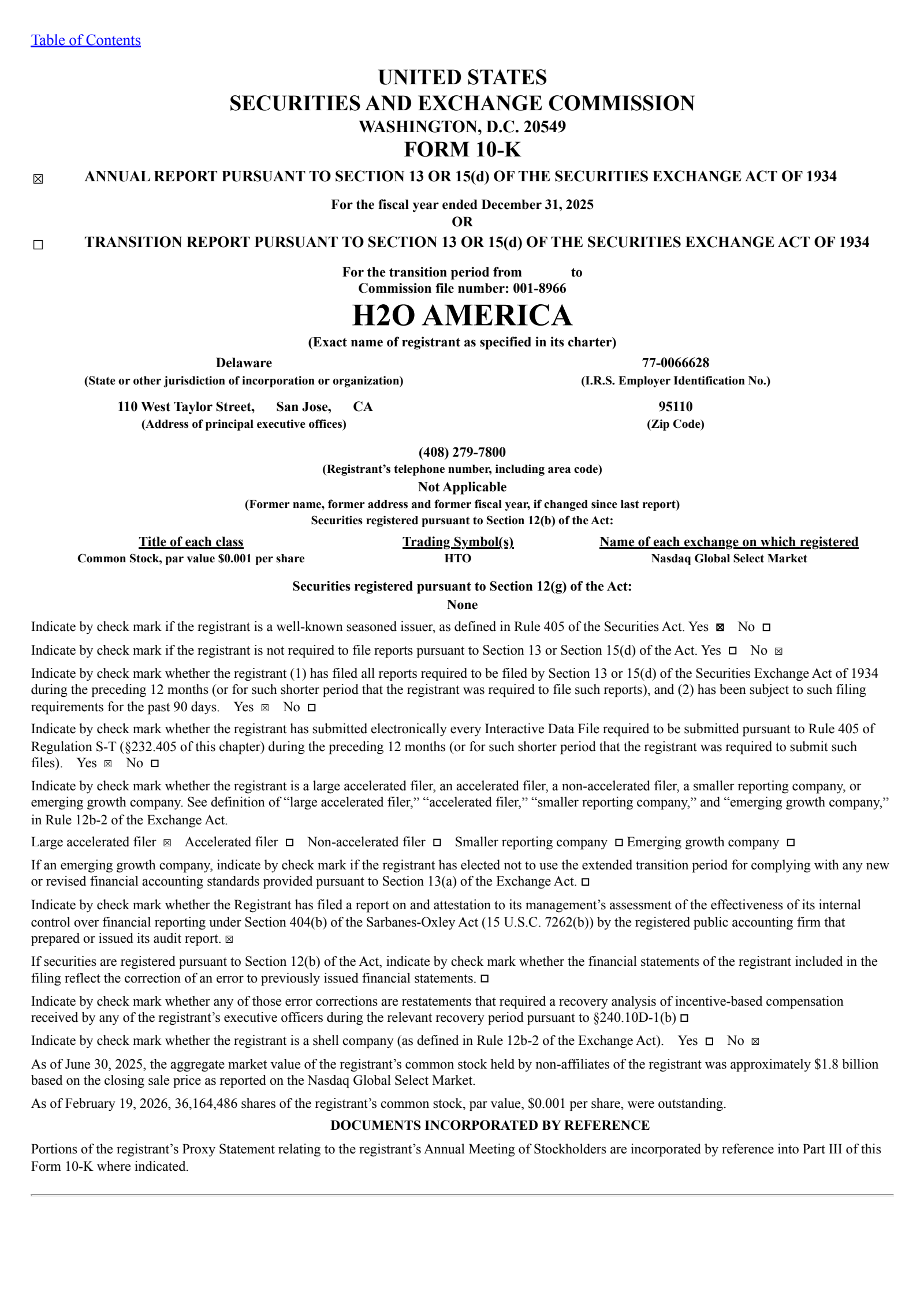 H2O America's Q4 2025 Annual report