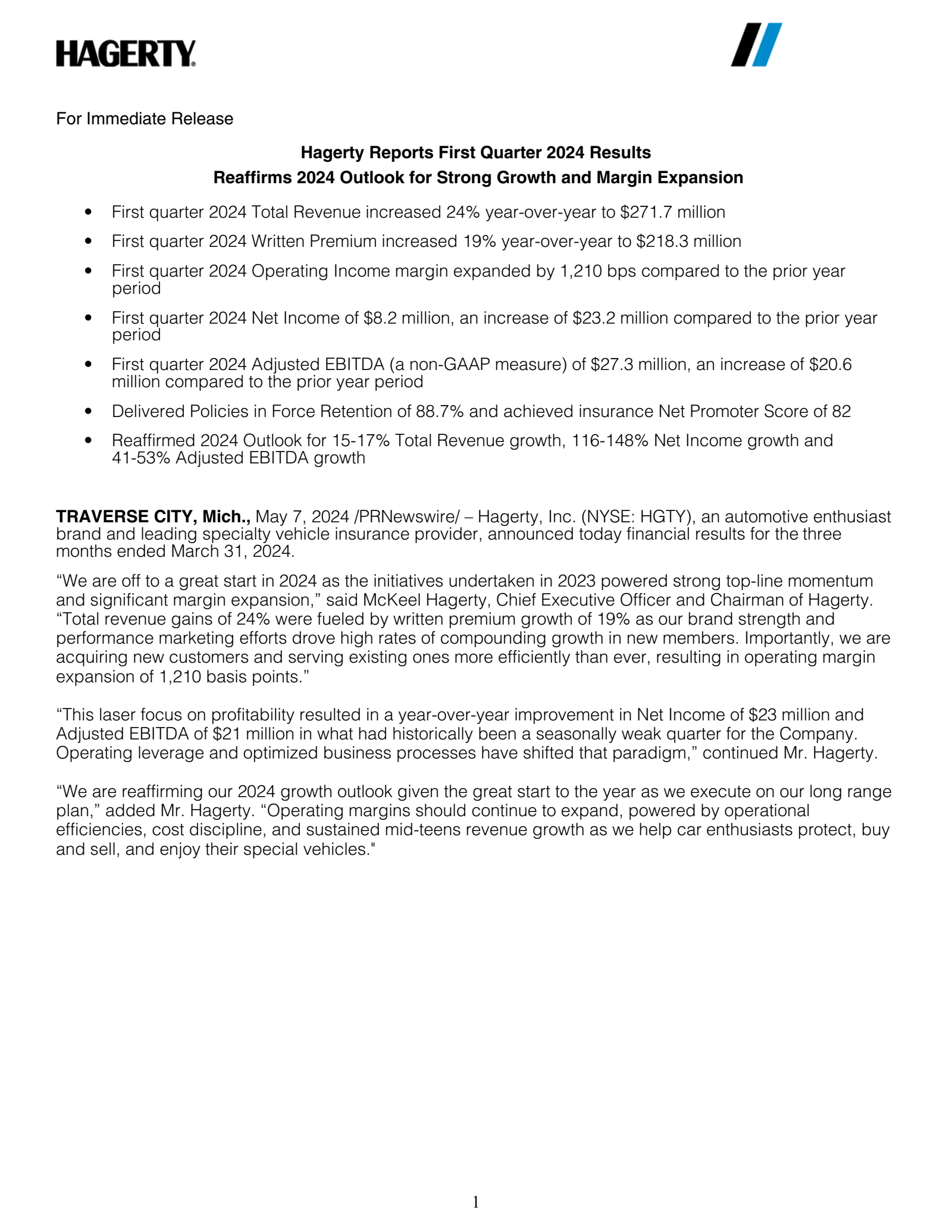 Hagerty's Q1 2024 Earnings Release