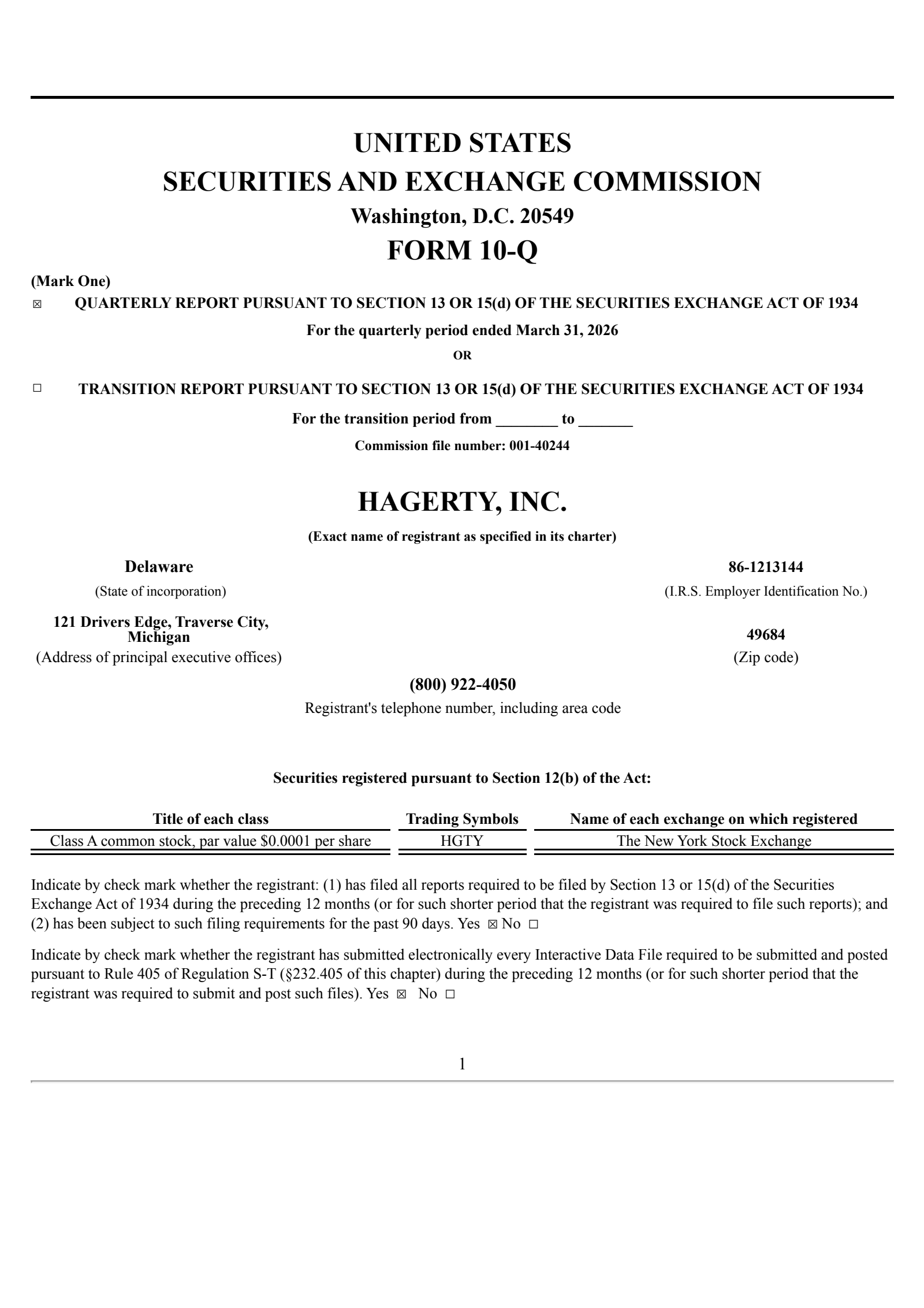 Hagerty's Q1 2026 Quarterly report