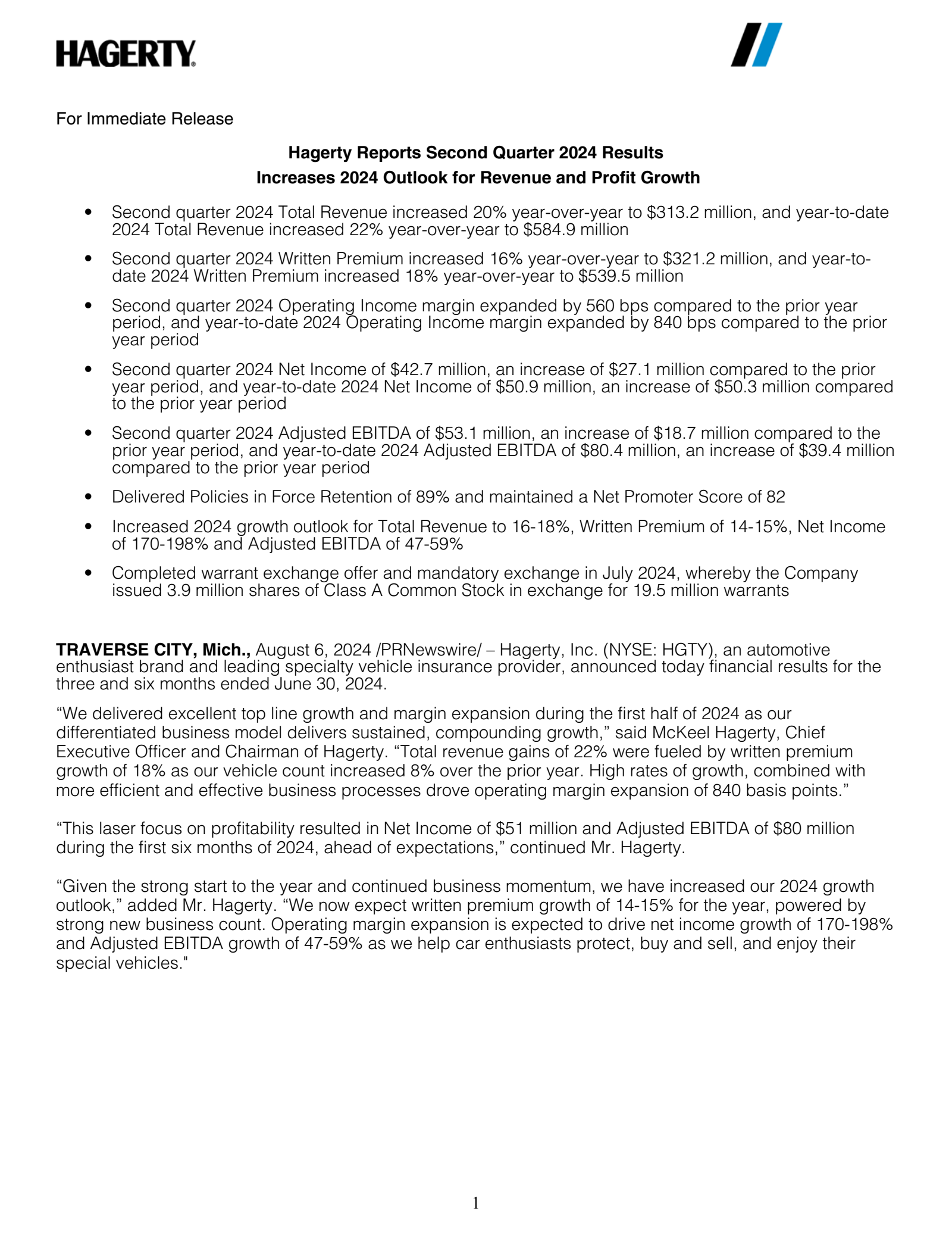 Hagerty's Q2 2024 Earnings Release