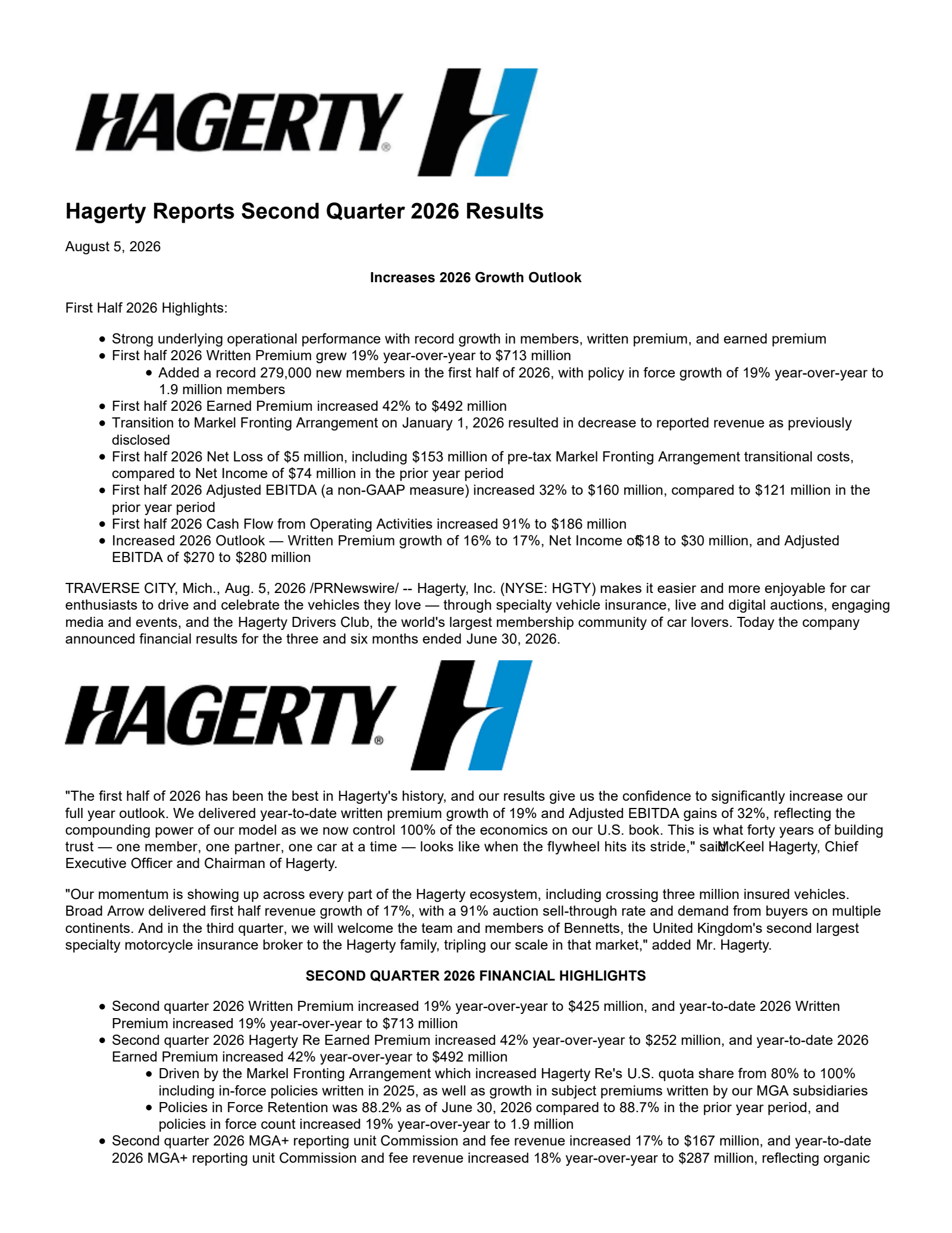 Hagerty's Q2 2026 Press Release