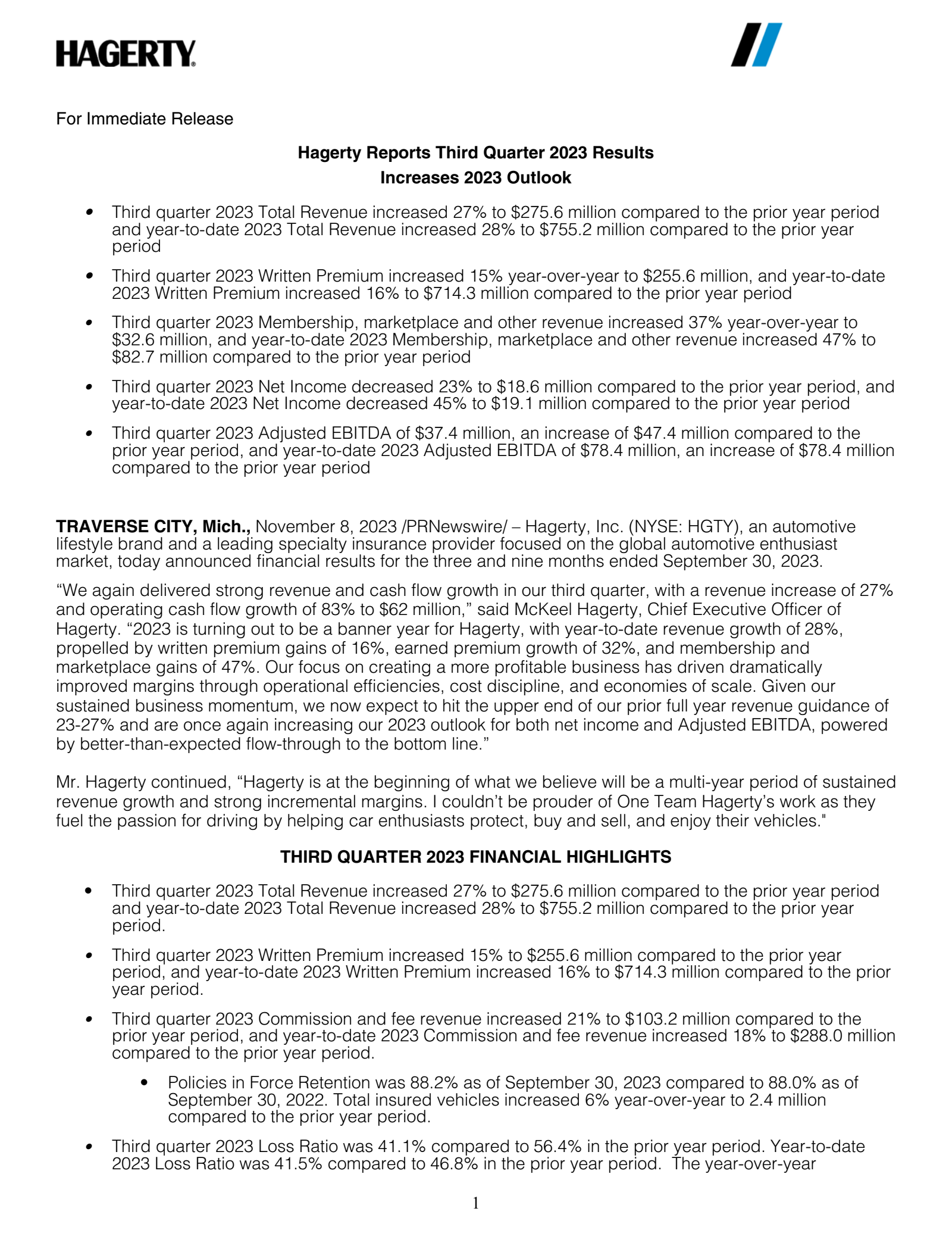 Hagerty's Q3 2023 Earnings Release