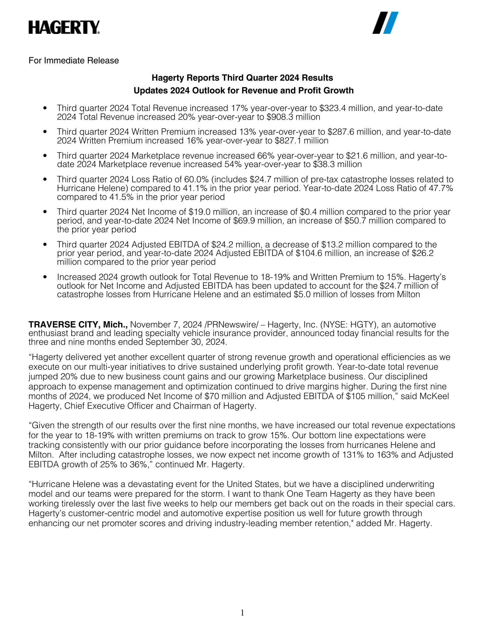 Hagerty's Q3 2024 Earnings Release