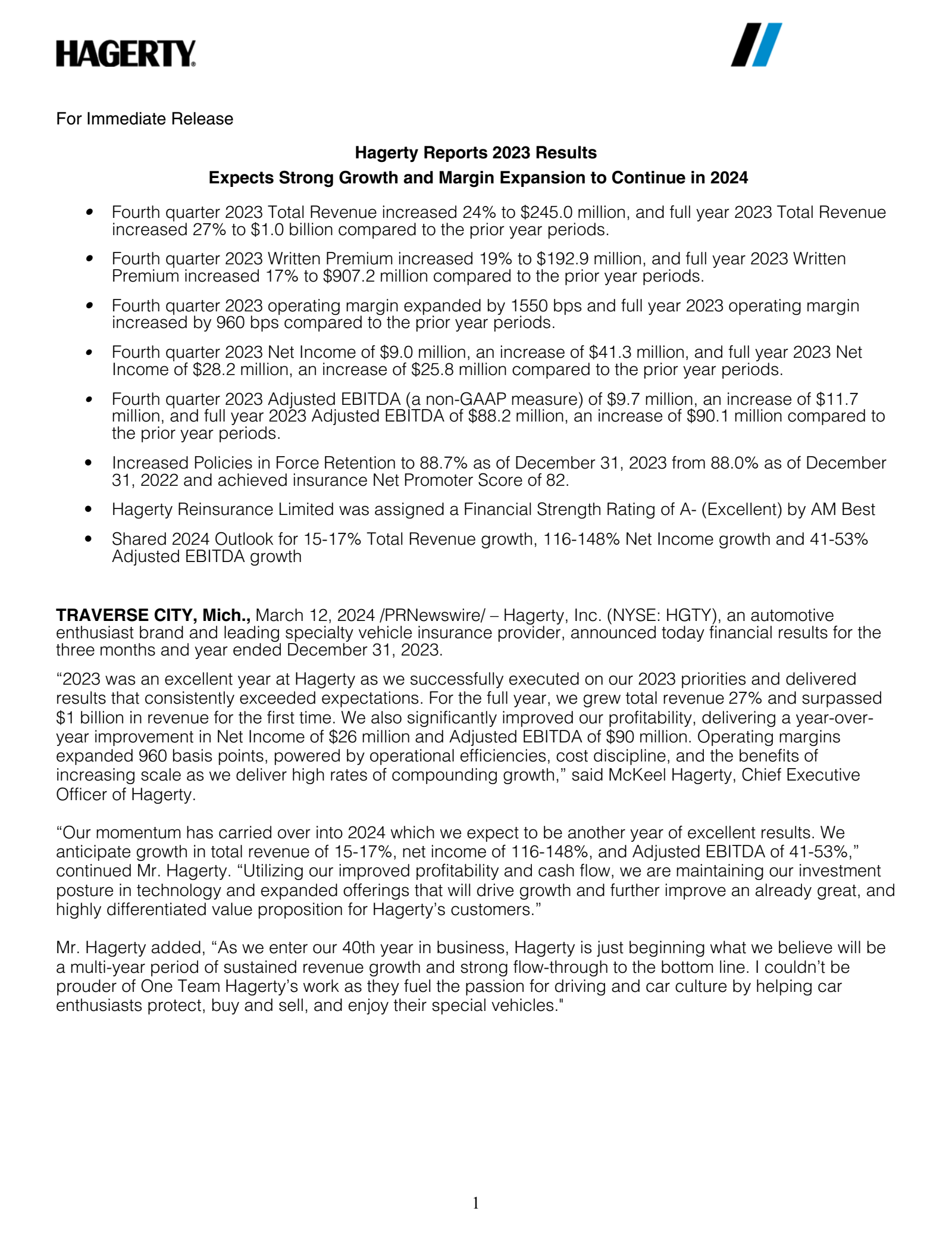Hagerty's Q4 2023 Earnings Release