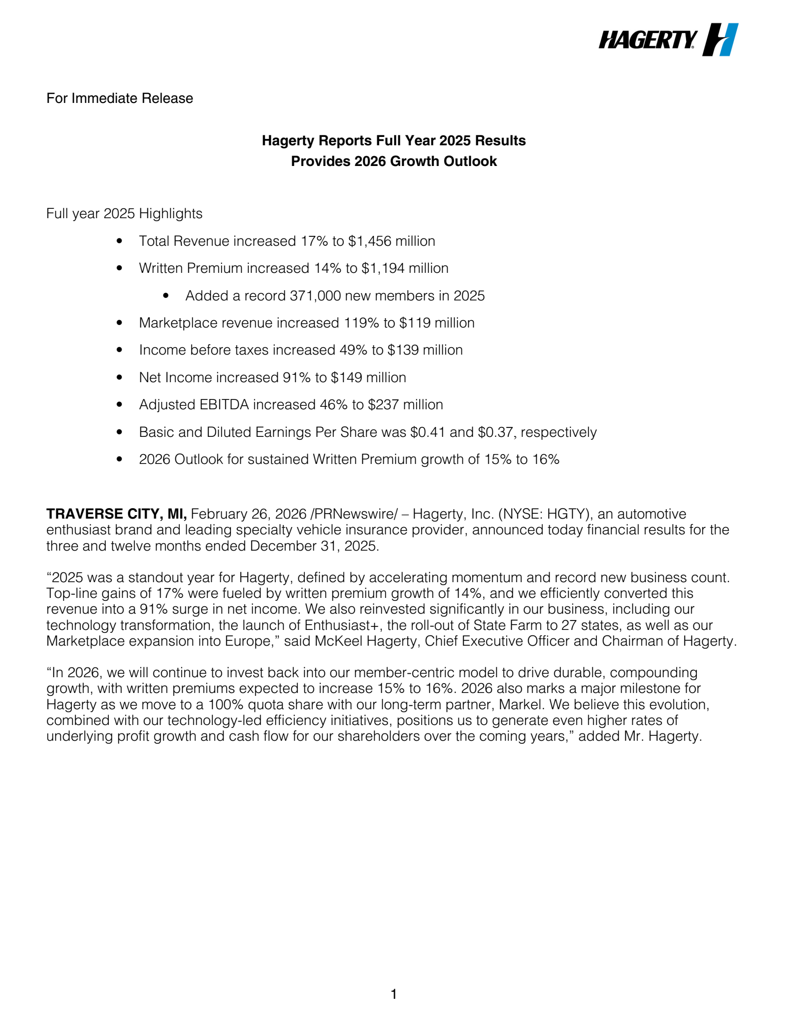 Hagerty's Q4 2025 Press Release
