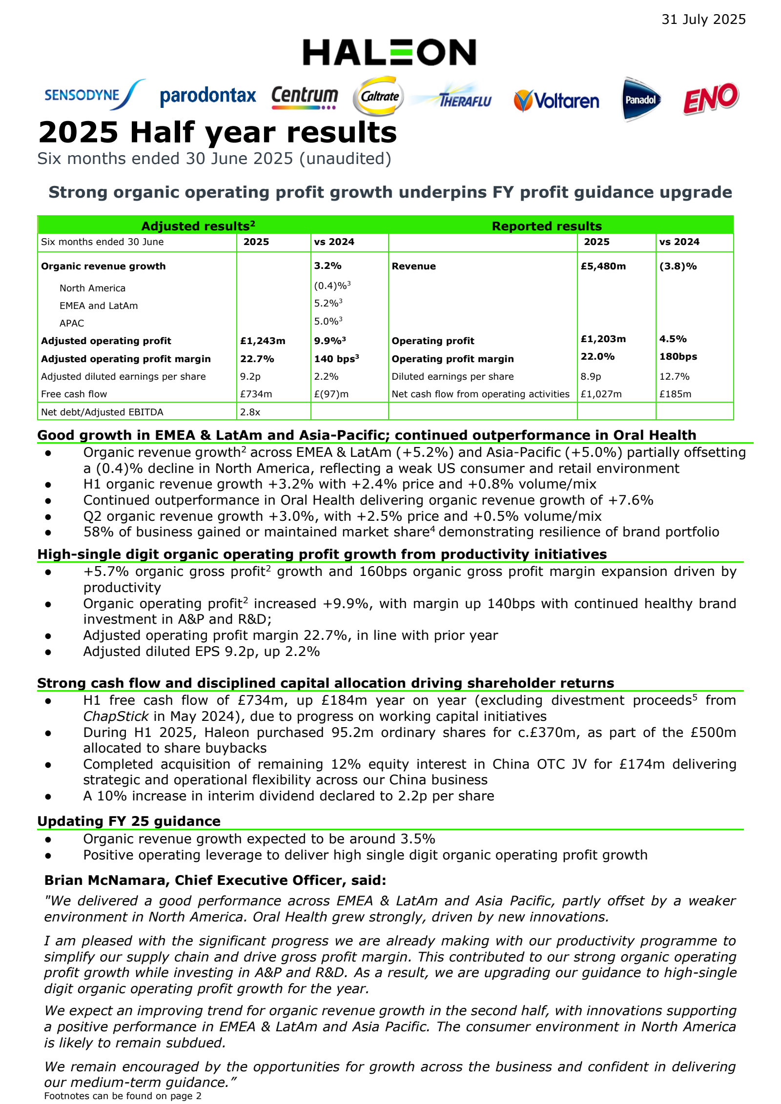 Haleon's H1 2025 Interim report