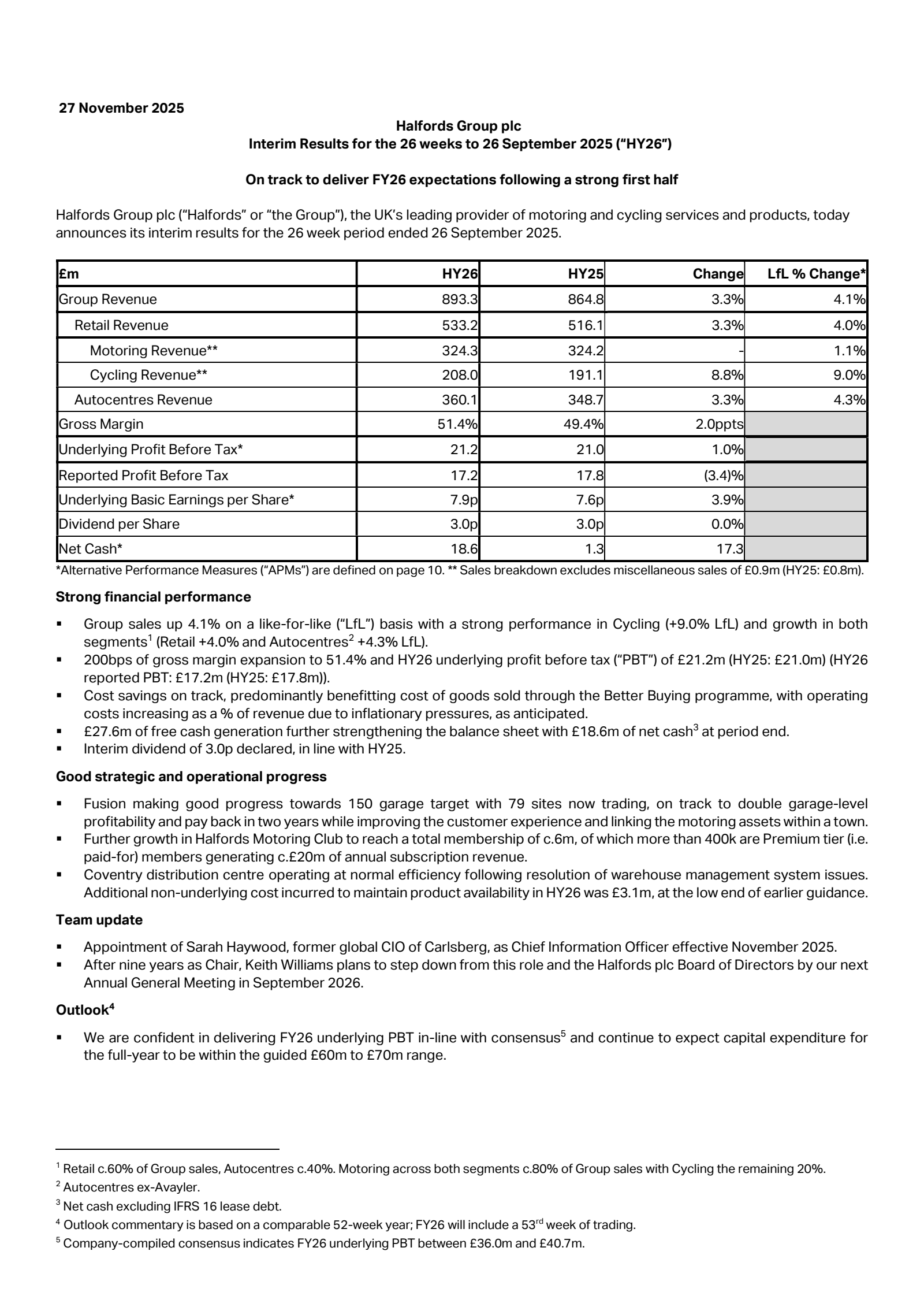 Halfords Group's H1 2026 Pre Recorded Interim Report