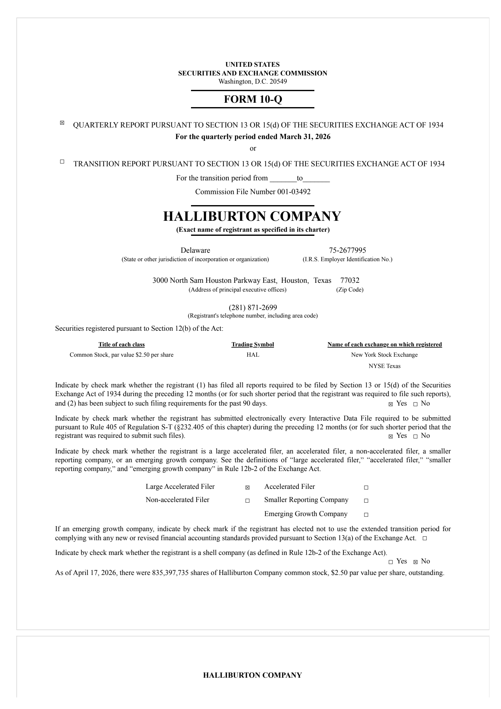 Halliburton's Q1 2026 Quarterly report