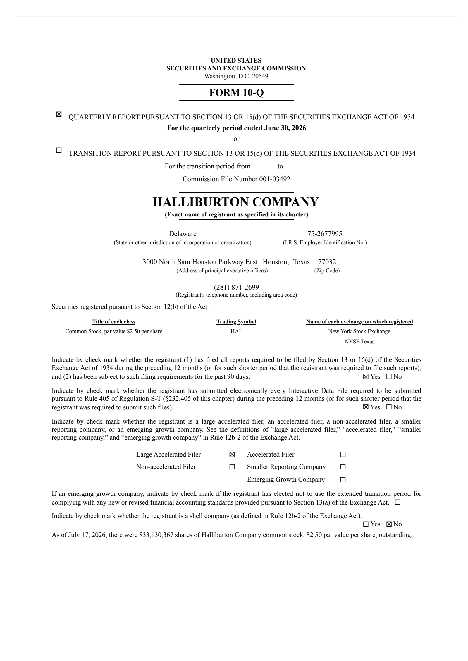 Halliburton's Q2 2026 Quarterly report
