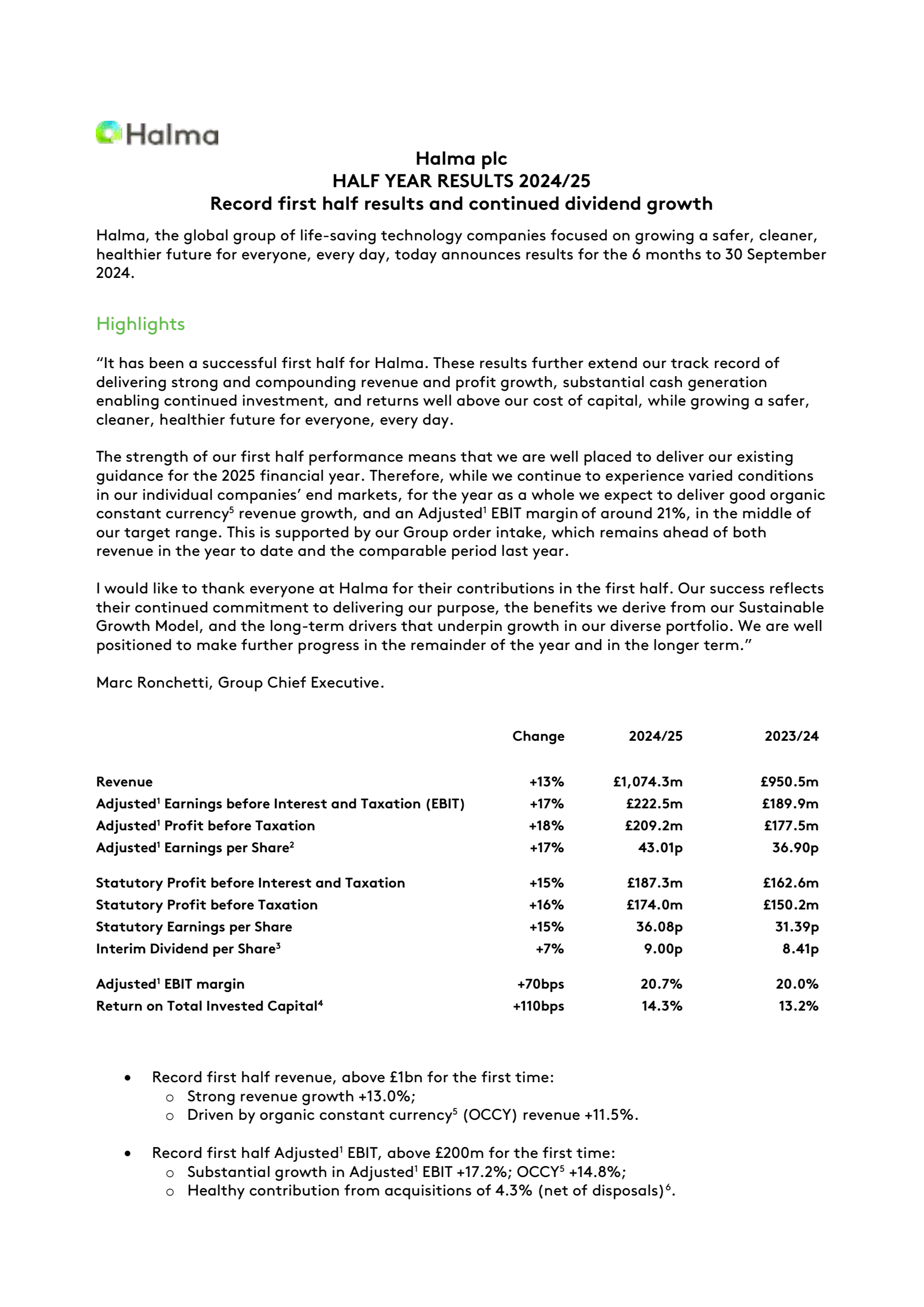 Halma's H1 24/25 Interim Report