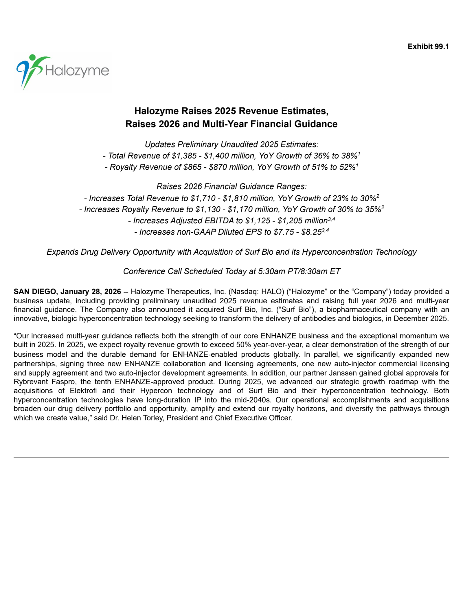 Halozyme Therapeutics' Investor update Press release