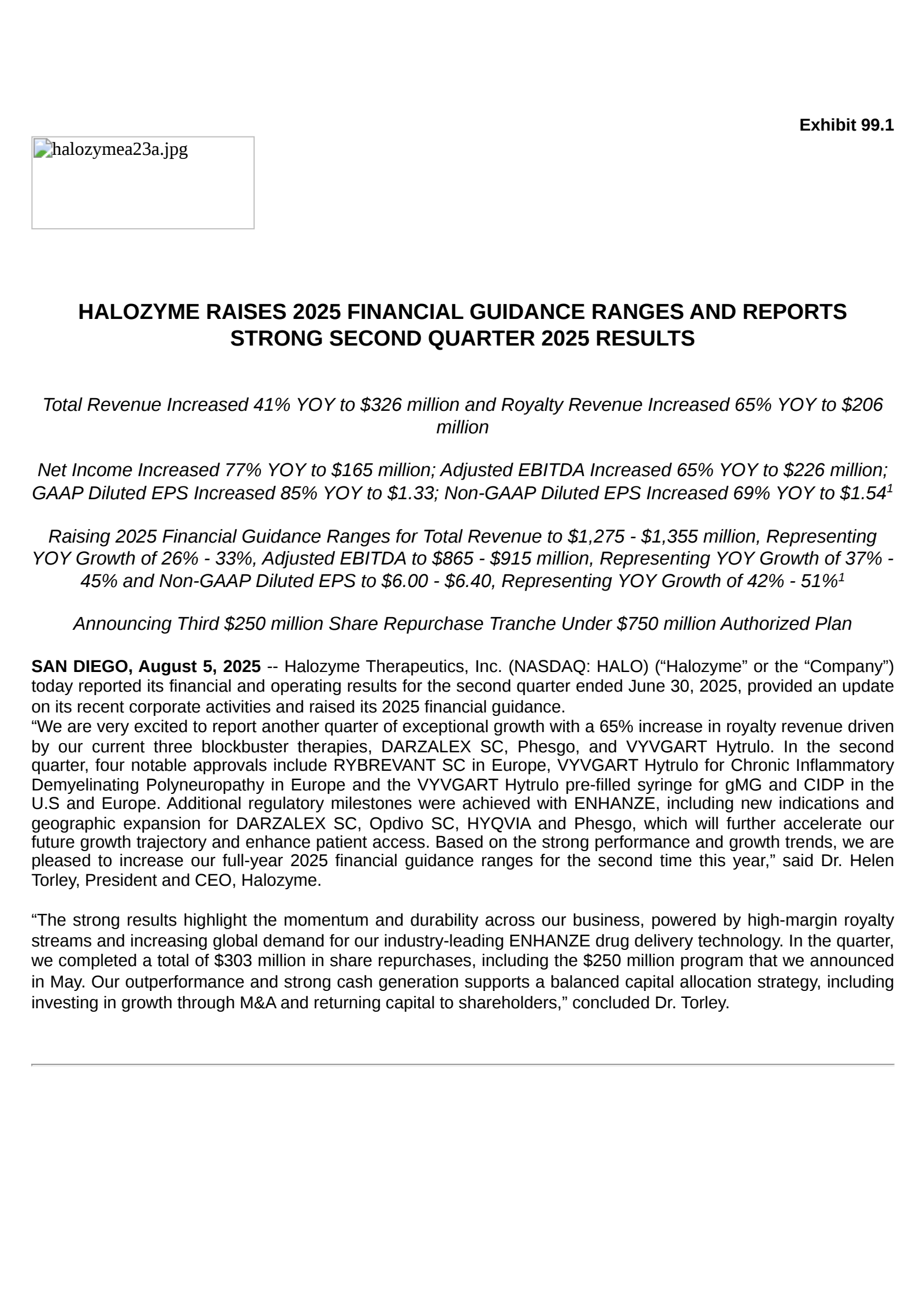 Halozyme Therapeutics' Q2 2025 Press Release