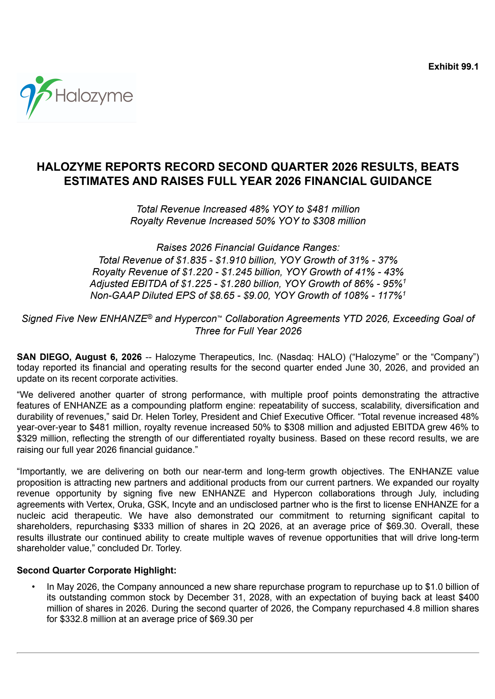 Halozyme Therapeutics' Q2 2026 Press Release