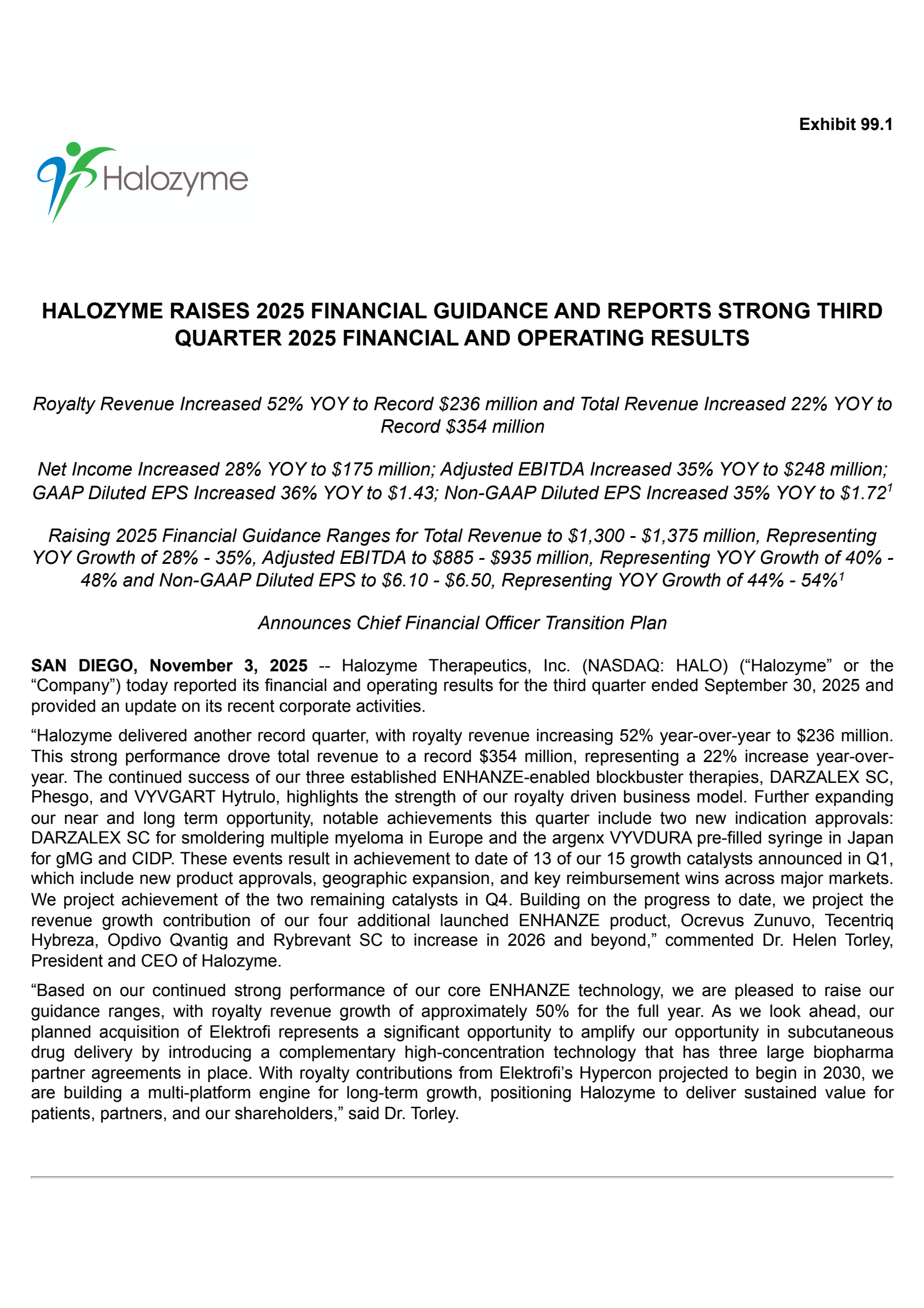 Halozyme Therapeutics' Q3 2025 Earnings Release