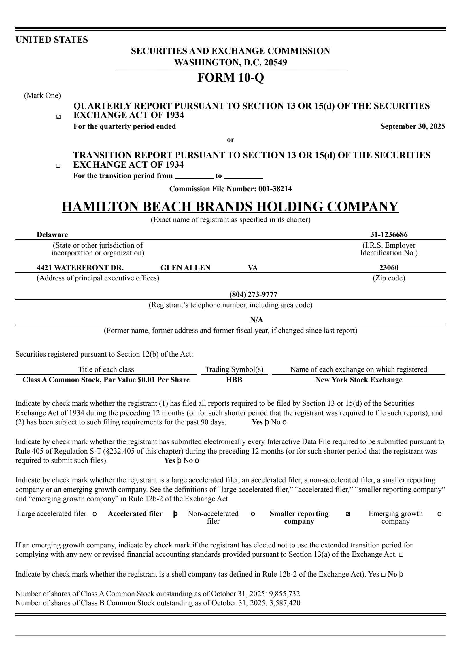 Hamilton Beach Brands' Q3 2025 Quarterly Report