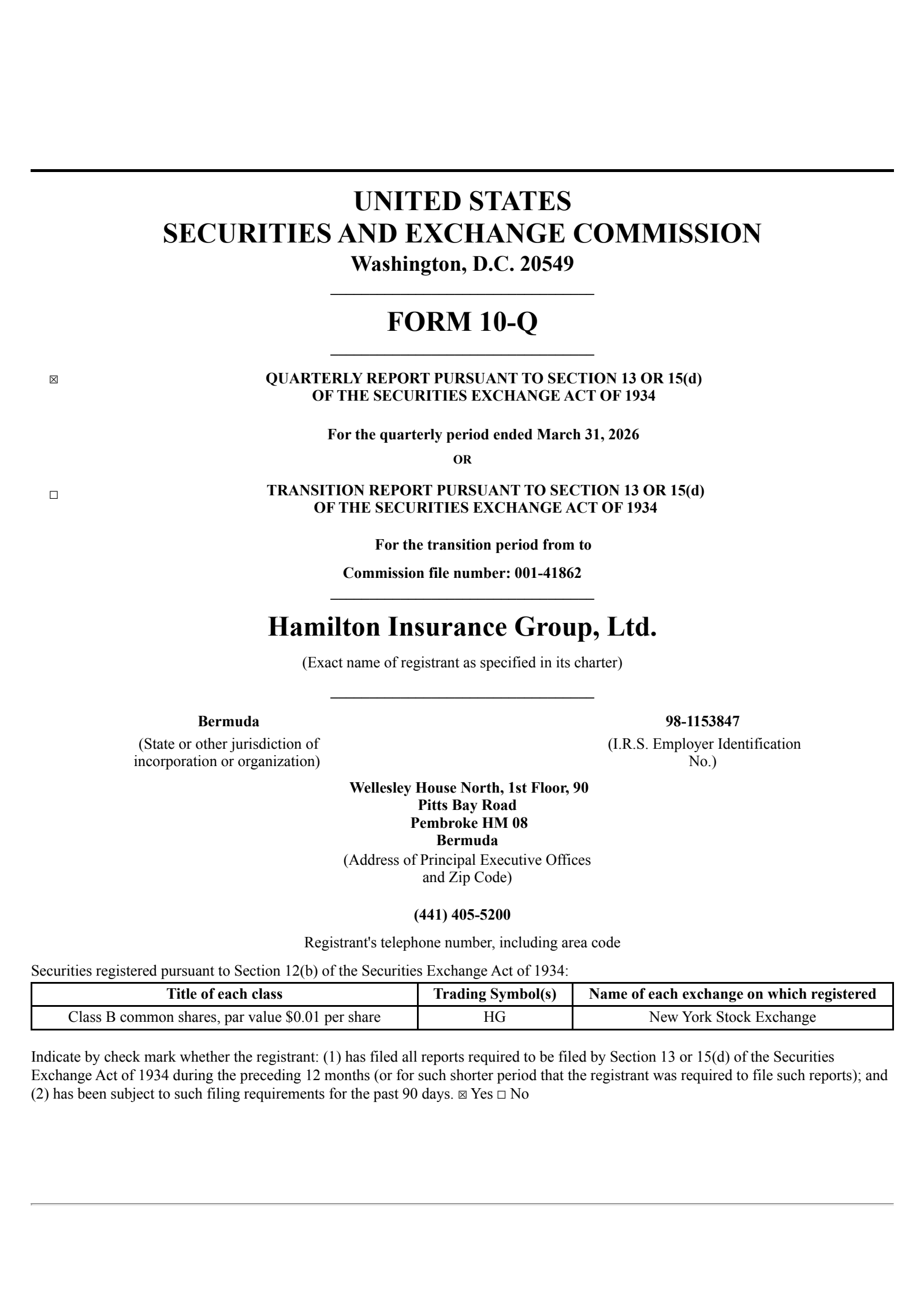 Hamilton Insurance Group's Q1 2026 Quarterly report