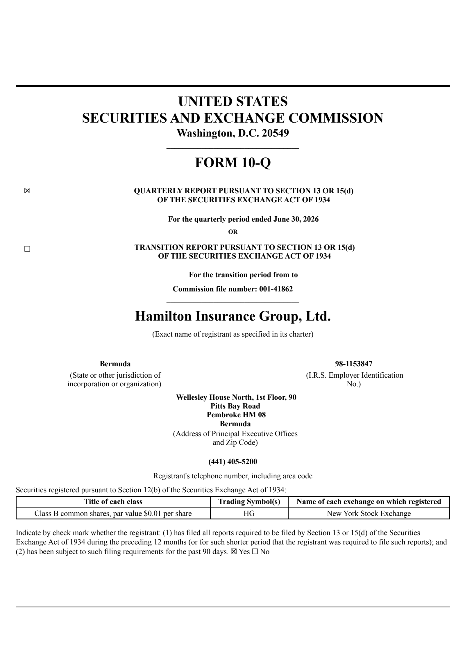 Hamilton Insurance Group's Q2 2026 Quarterly report
