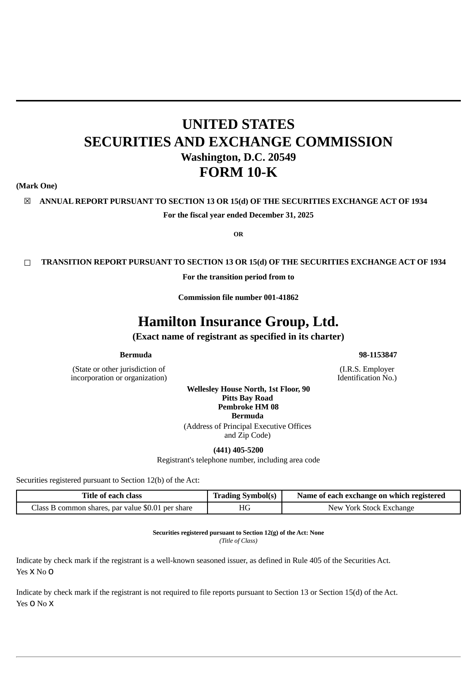 Hamilton Insurance Group's Q4 2025 Annual report