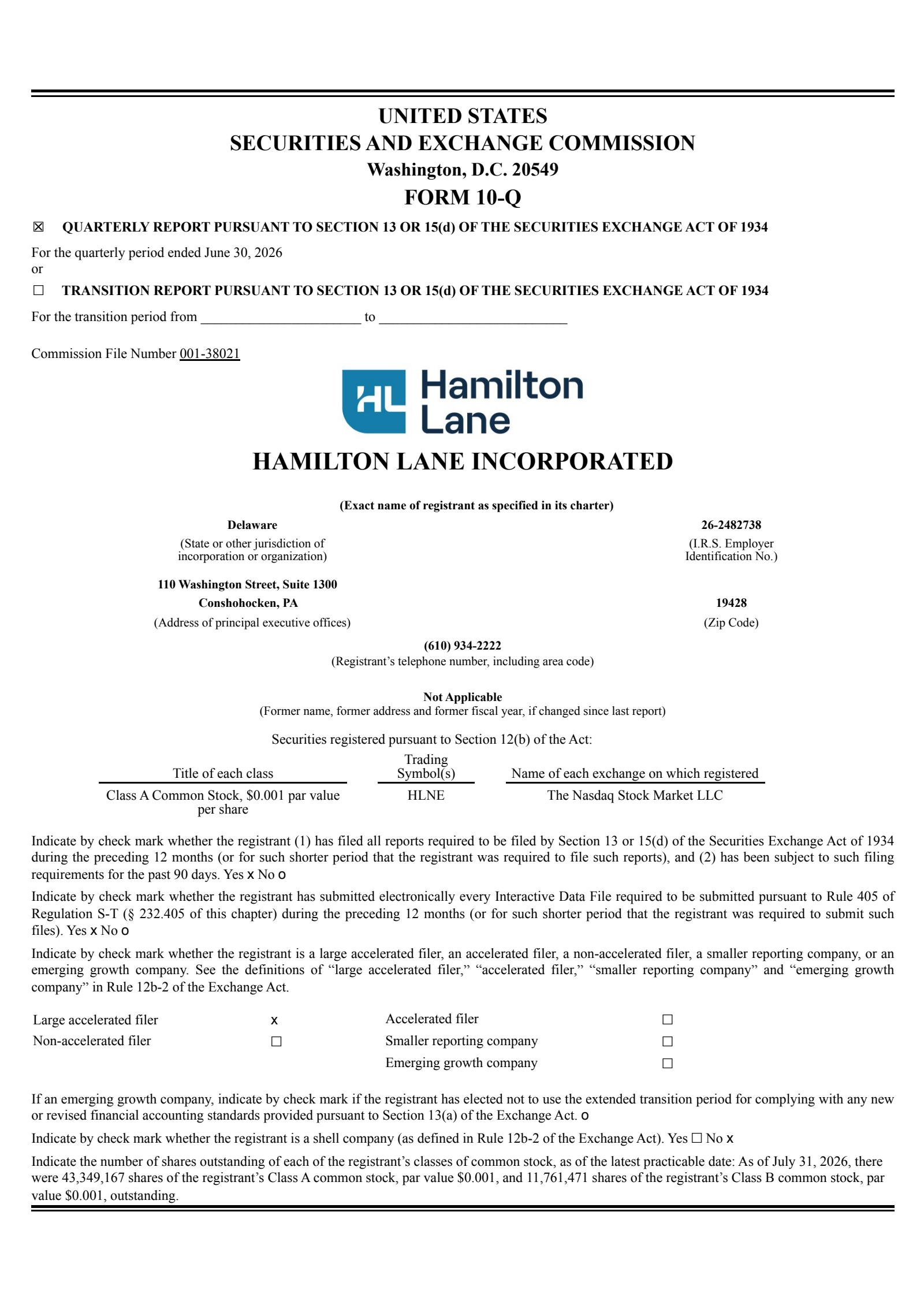 Hamilton Lane's Q1 2027 Quarterly report