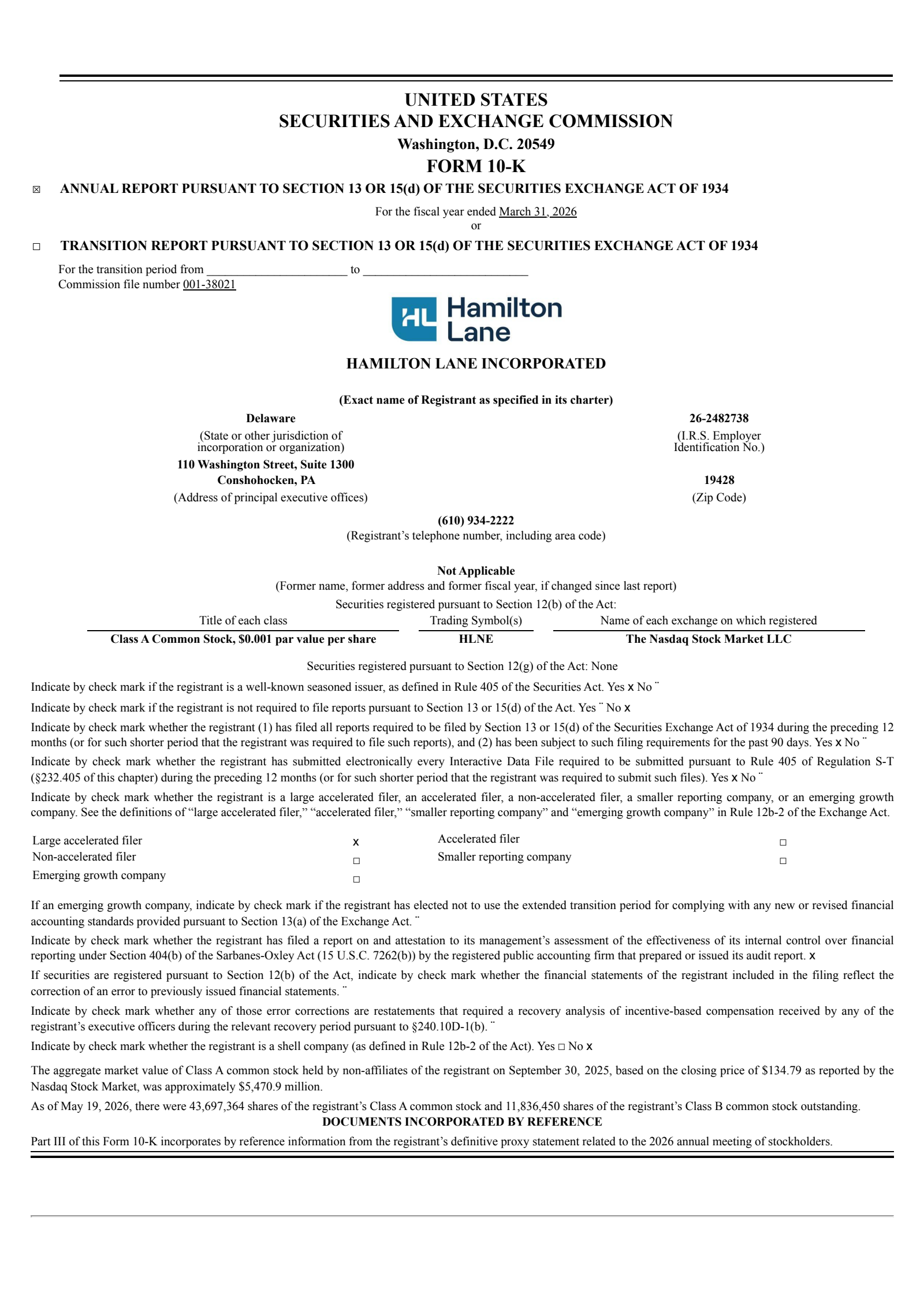 Hamilton Lane's Q4 2026 Annual report