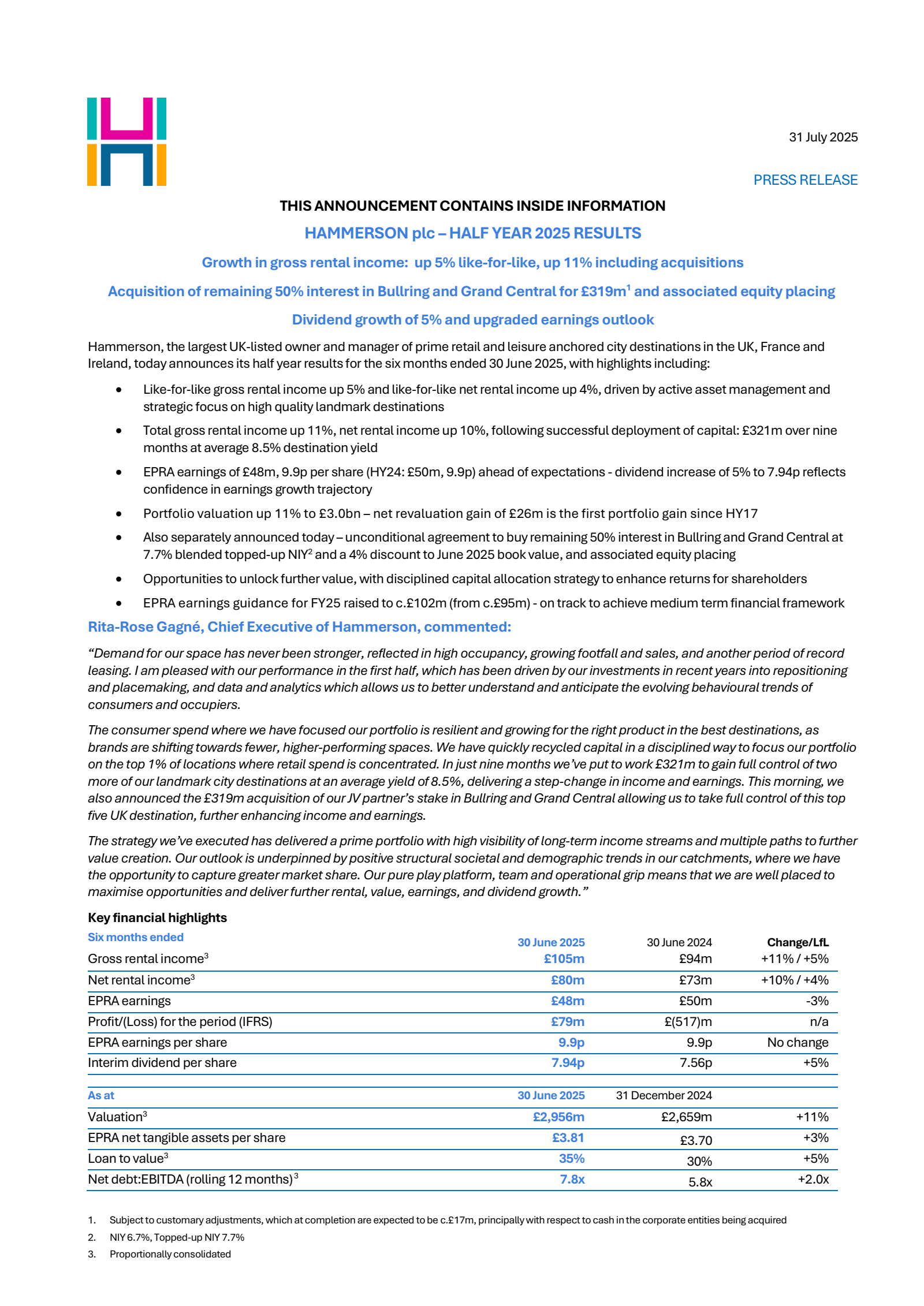 Hammerson's H1 2025 Pre Recorded Interim report