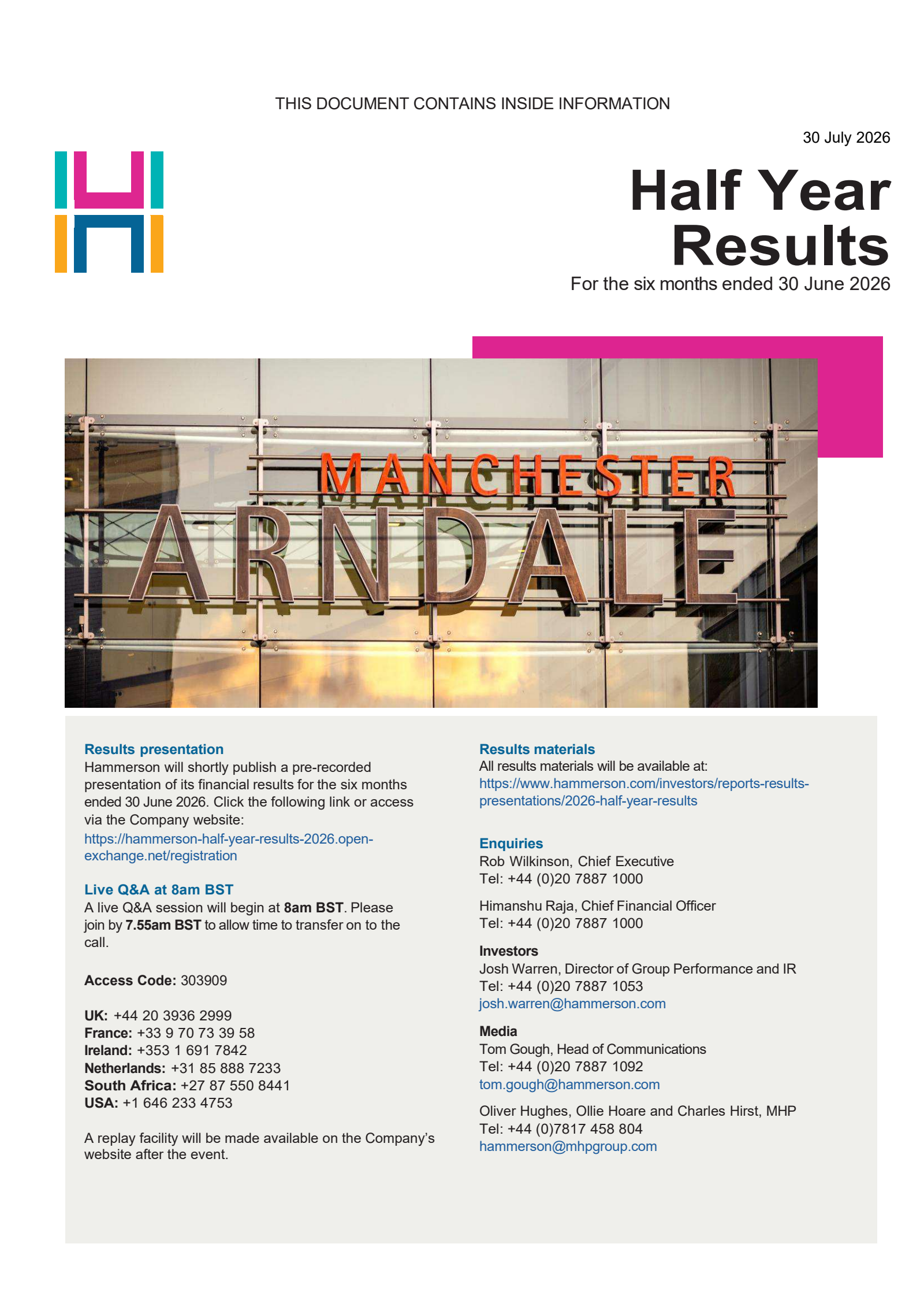 Hammerson's H1 2026 Interim report