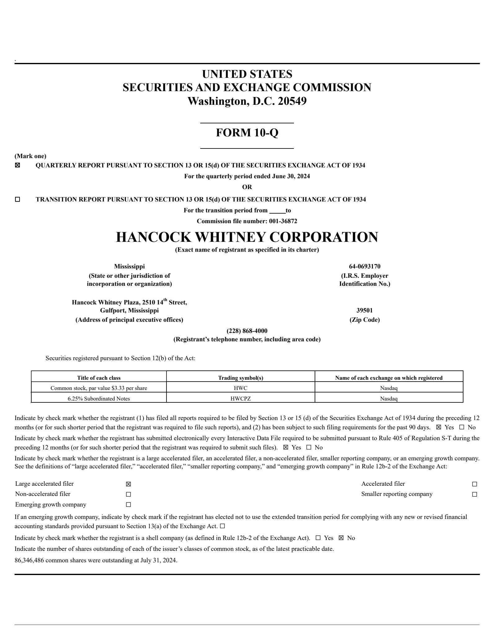 Hancock Whitney's Q2 2024 Quarterly Report