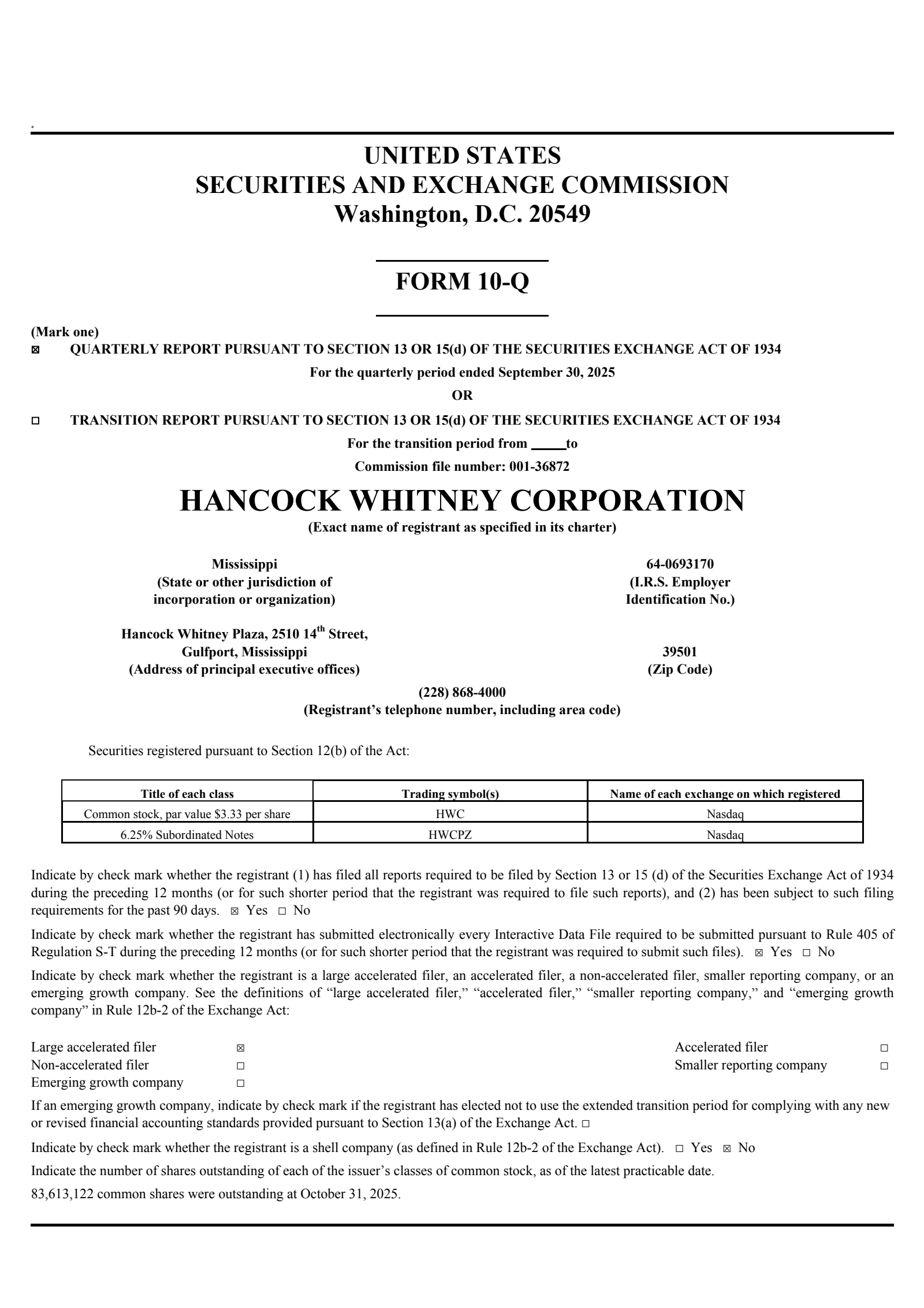 Hancock Whitney's Q3 2025 Quarterly Report